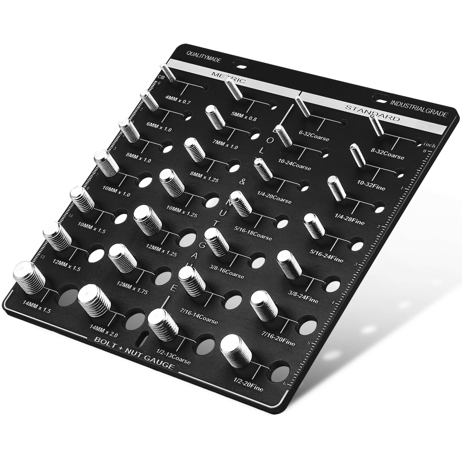 Retisee 28 Size 4'' x 20'' Bolt and Nut Identifier Gauge Nut Bolt Size and Thread Identifier Thread Pitch Gauge Standard Inch and Centimeter Ruler (Black,Stylish)