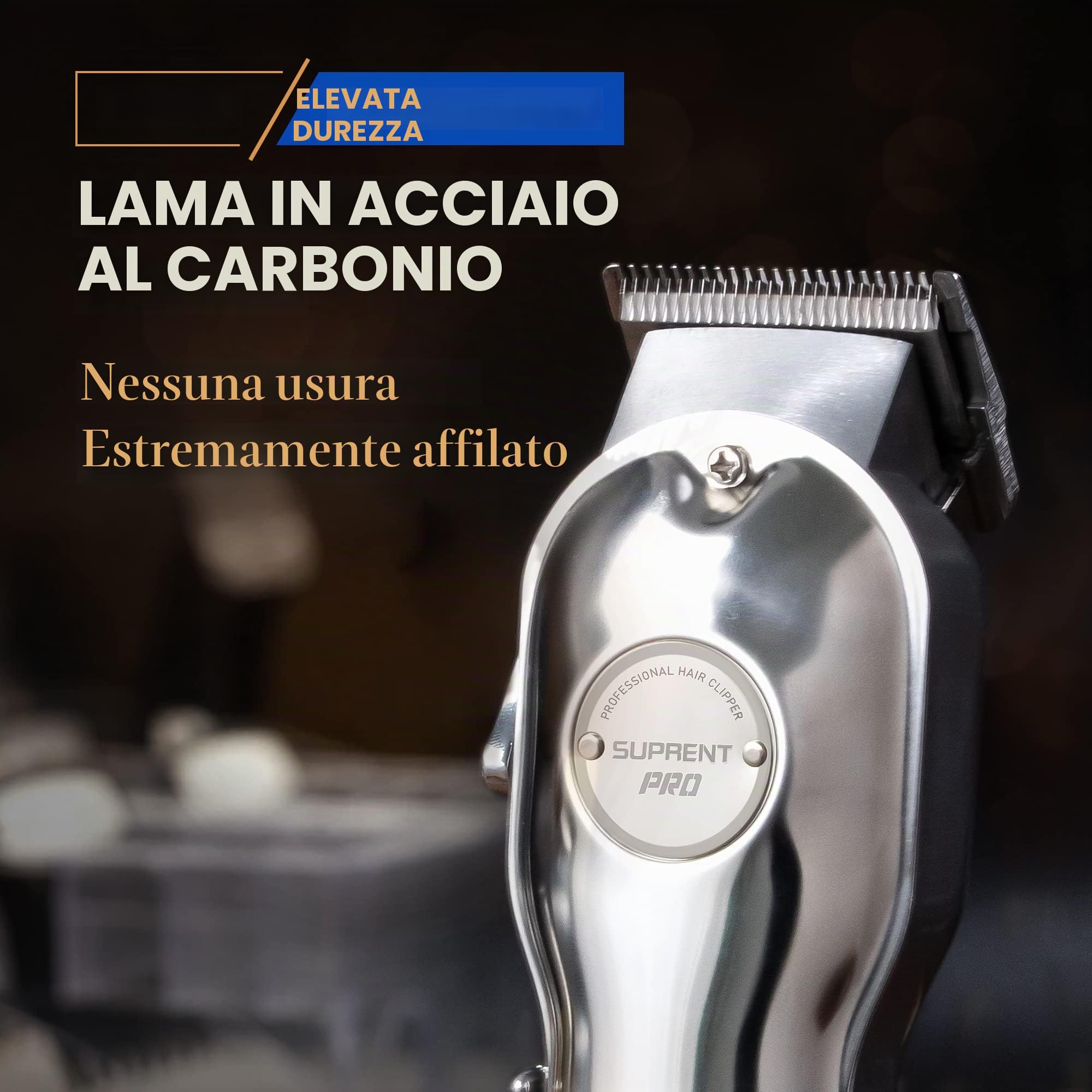 SUPRENT Tagliacapelli Uomo Professionale, Elettrico Taglio Capelli Taglierina Macchinetta senza fili, Regolabarba Uomo Kit con Pettini Guida in acciaio inox (Argento)