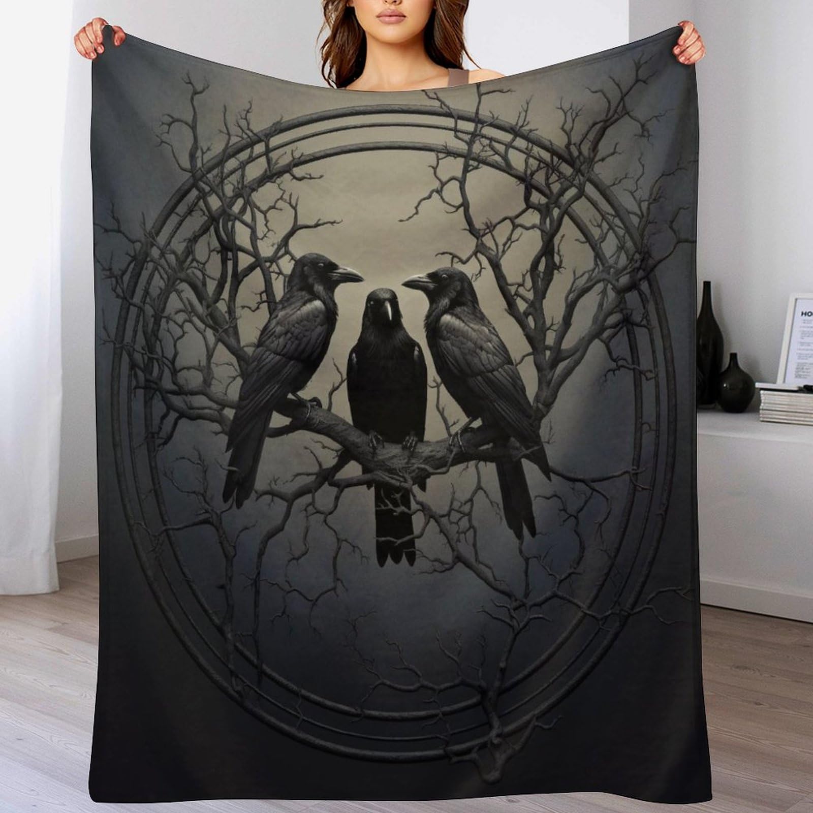 Couverture corbeau flanelle douce et chaude toutes saisons 140x180cm