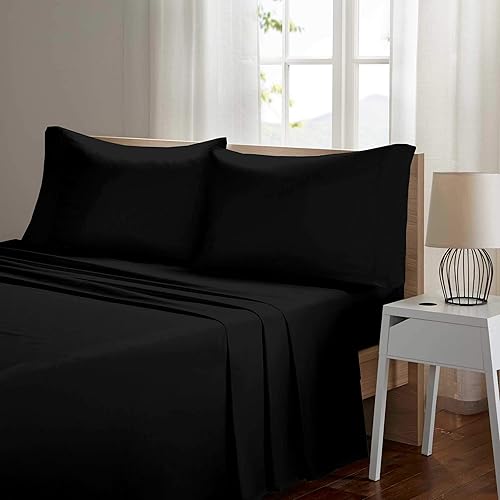 Miniatura 2 de Juego de sábanas de microfibra de doble cepillado, juego de 4 piezas ultra suave (Queen, negro)