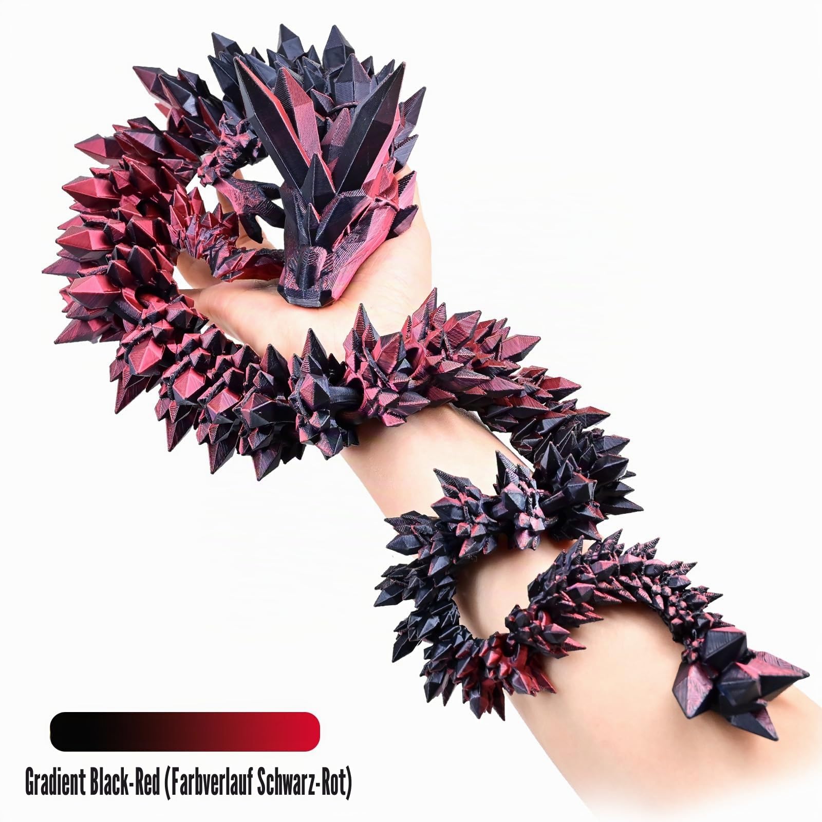 76 cm Großer 3D Gedruckter Drache – Bewegliches Drachen Spielzeug mit Flexiblen Gelenken, Riesiger Fidget Spielzeug als Schreibtischdeko Geschenk für Kinder Erwachsene（Rot Schwarz）