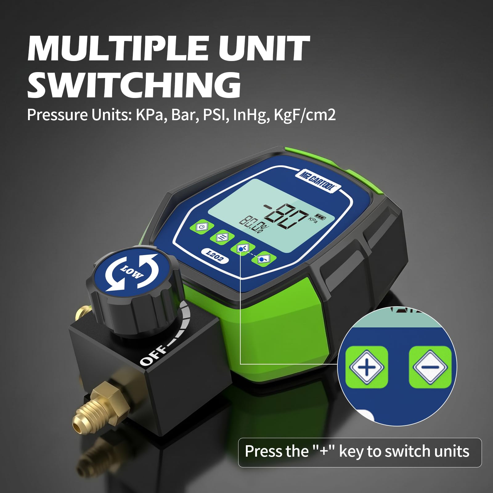MR CARTOOL Manometro Digitale Gas Bassa Pressione HVAC Refrigerante Collettore Manometri Digitali per Sistemi di Refrigerazione Condizionatori R32 R410a