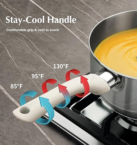 Miniatura 5 de KOCH SYSTEME CS Juego de cacerolas de acero inoxidable, 1 cuarto de galón, 2 cuartos y 3 cuartos de galón, juego de 6 piezas con mango de baquelita