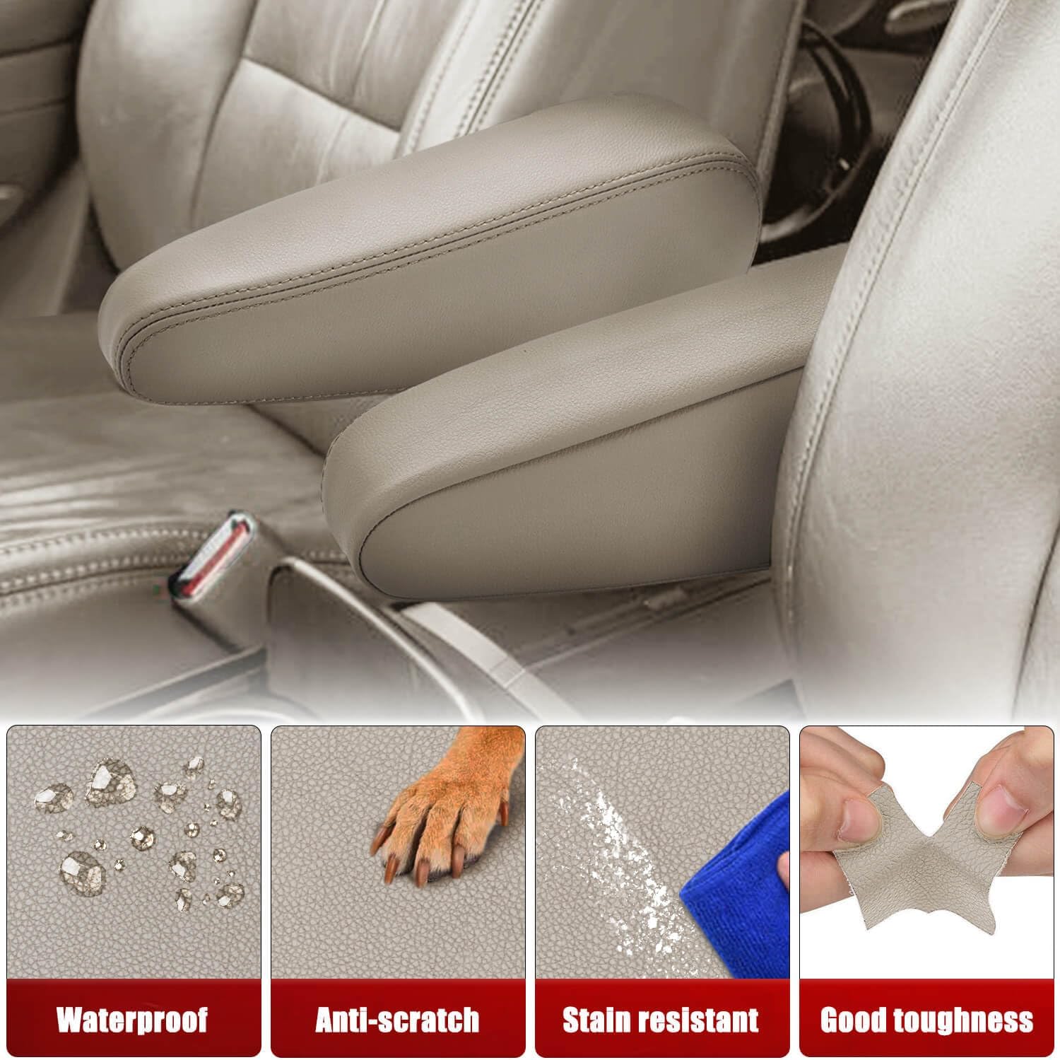KBH Car Seat Armrest Cover for Lexus GX470 2003 2004 2005 2006 2007 2008 2009, Arm Rest Protector with Elastic Opening, Vinyl Leather Interior Accessories, 1 Pair, Ivory Tan