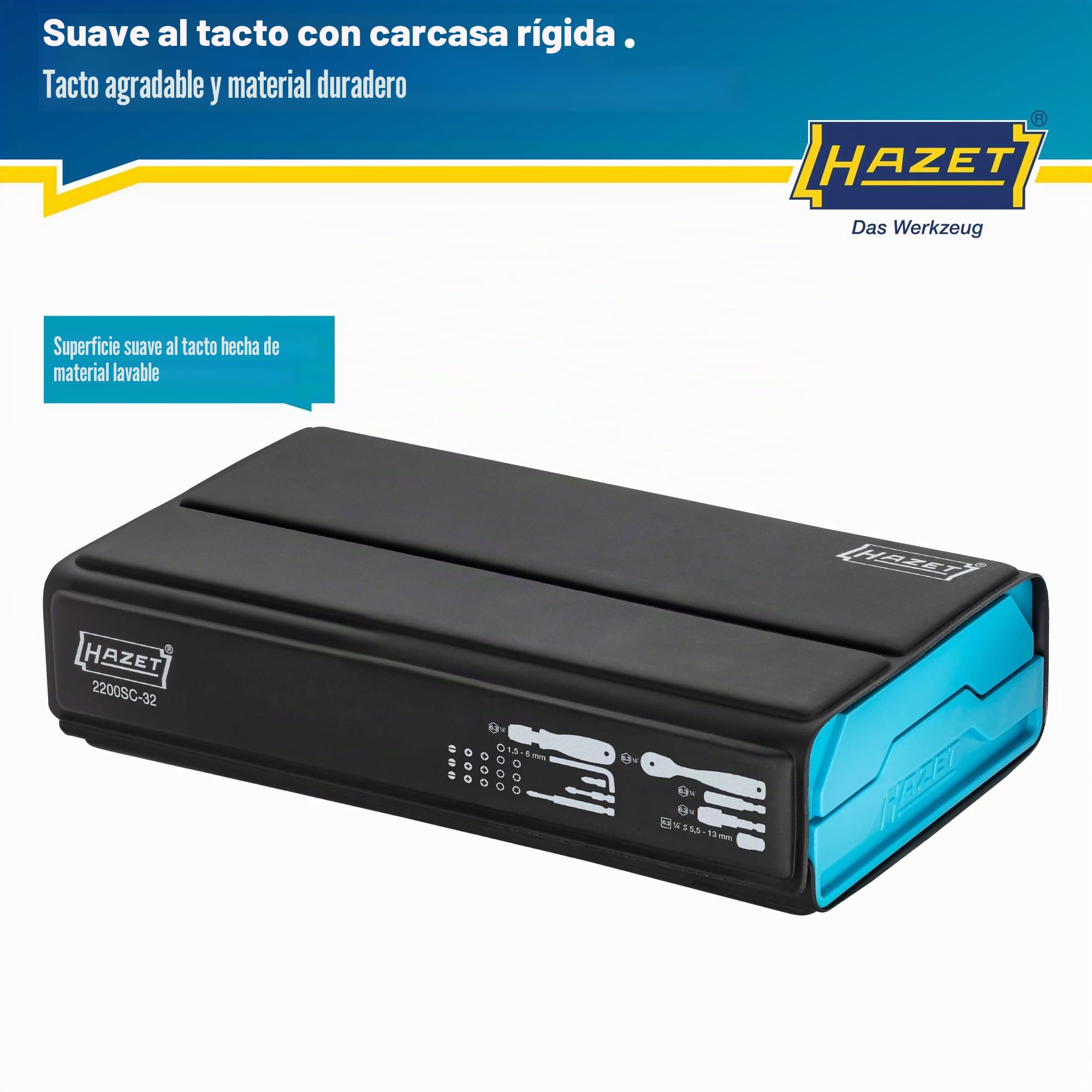 HAZET Juego de puntas Smartcase 2200SC-32 I Juego de 59 piezas, accionamiento: hexagonal 6,3 (1/4 pulgada), muchas herramientas en el mínimo espacio para una mejor visión de conjunto