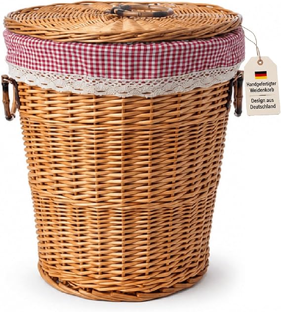 eGenuss Panier à Linge Artisanal en Osier Tressé avec Couvercle et Doublure - 62 L