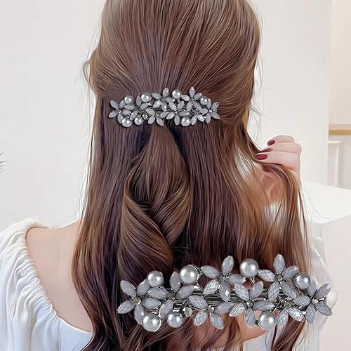 Miniatura 6 de Pinzas para el cabello, 4 pinzas para el cabello con perlas de diamantes de imitación para mujeres y niñas, brillantes diamantes de imitación con