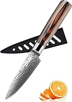 Vista 1 de Paring Knife 3.5 inch, Kitchen Knife with Sheath, German Carbon Stainless Steel Ergonomic, Pakkawood Handle, Sharp Fruit Knife for Home&Restaurant
