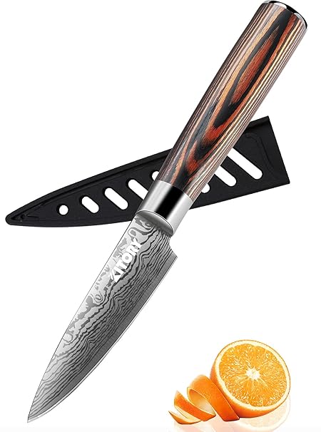 Kitory Paring Knife 3.5 inch, Kitchen Knife with Sheath, German Carbon Stainless Steel Ergonomic, Pakkawood Handle, Sharp Fruit Knife for Home&Restaurant