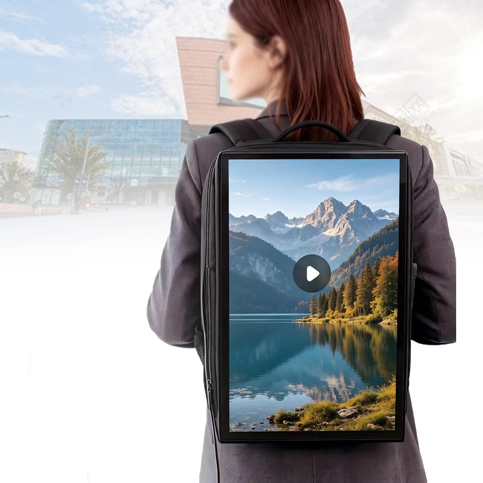 Atwynd 21.5 inch Ads LCD Backpack with LCD Screen, Portable Video Advertising Player, 1920 * 1080 Resolution Ratio, Waterproof Human Walking Backpack Digital Billboard USB