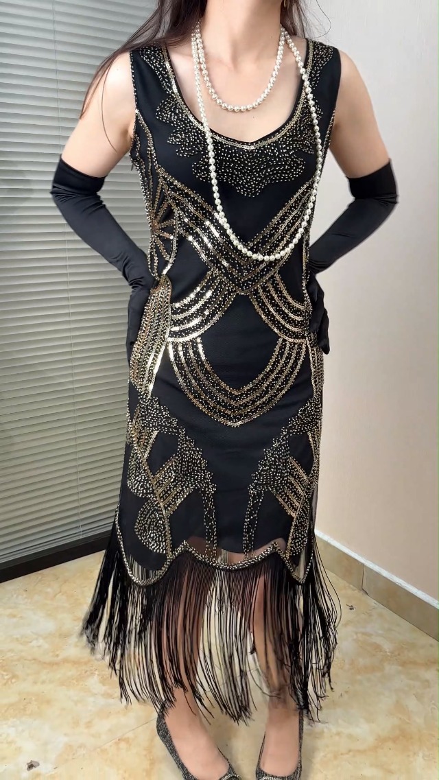 glitter gatsby dress BABEYOND Silver 1920s Women's Sleeveless Sequin Flapper Dresses, Vintage Gatsby Party Dress, Size M