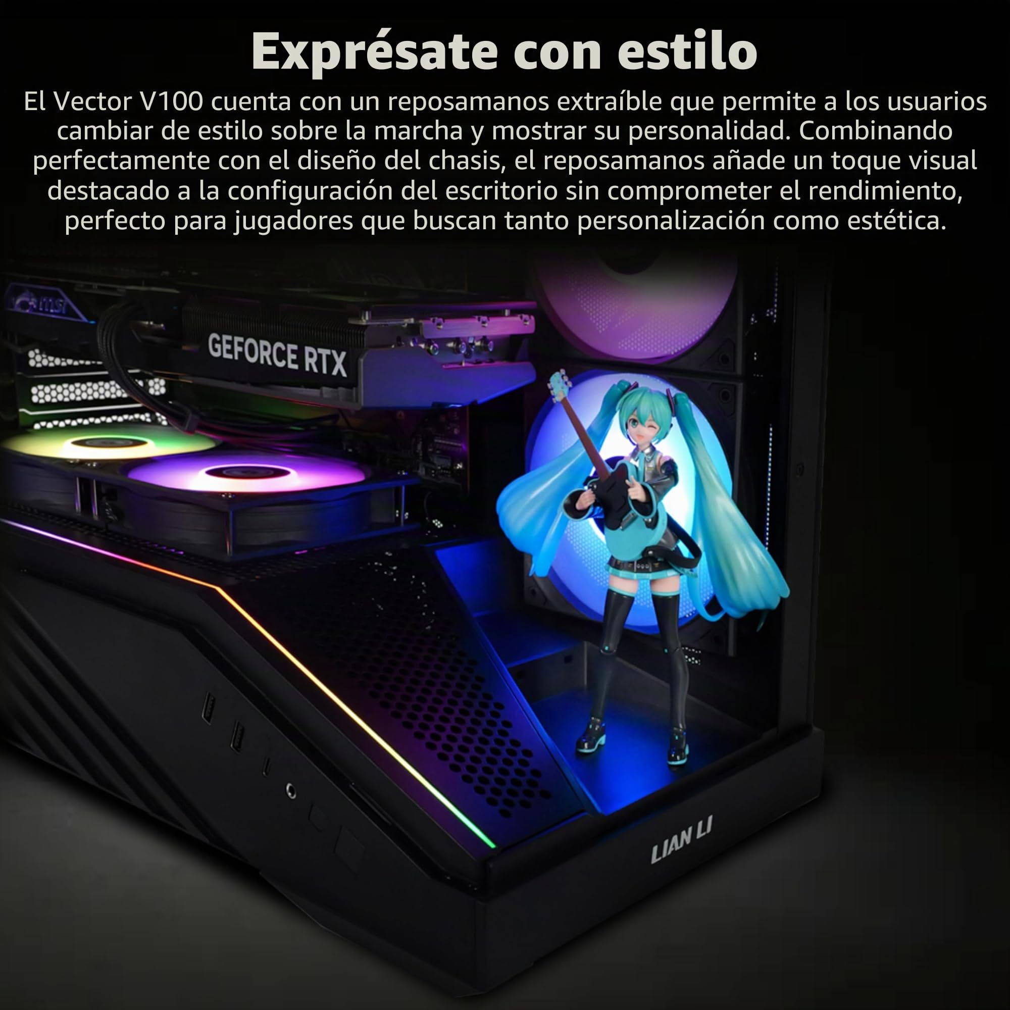 Lian Li V100 ATX - Carcasa de PC de Torre Media, 4 Ventiladores ARGB PWM de 120 mm preinstalados, Tira LED RGB, Plataforma de visualización con Vidrio Templado, Compatible con GPU de 420 mm, radiador | 4 ventiladores ARGB PWM de 120 mm preinstalados, tira