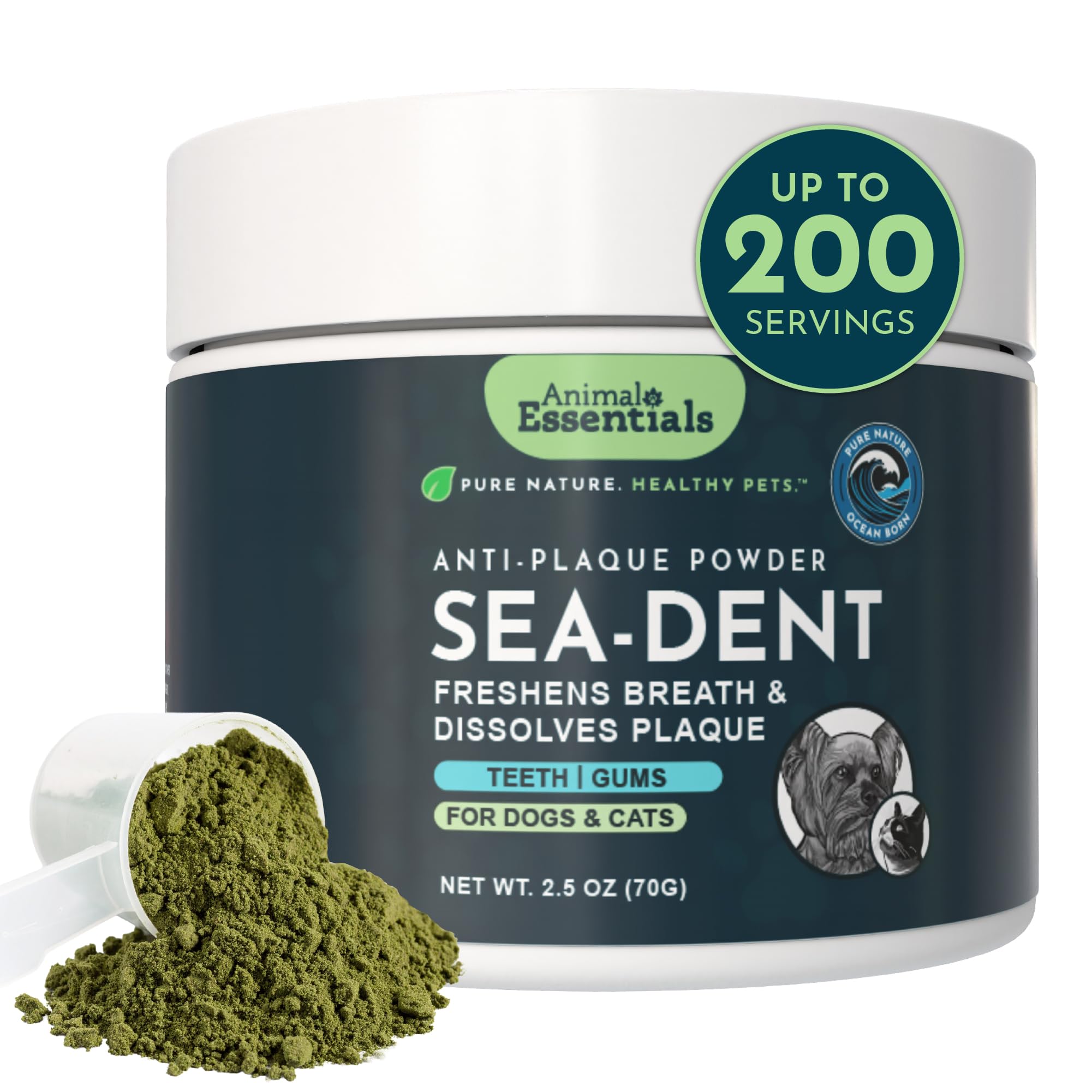 Animal Essentials Sea-Dent for Dog Teeth - Dental Powder for Dogs & Cats Teeth & Gums, Natural Oral Formula for Plaque & Tartar, Bad Breath Oral Freshener & Cleaner - 2.5 oz