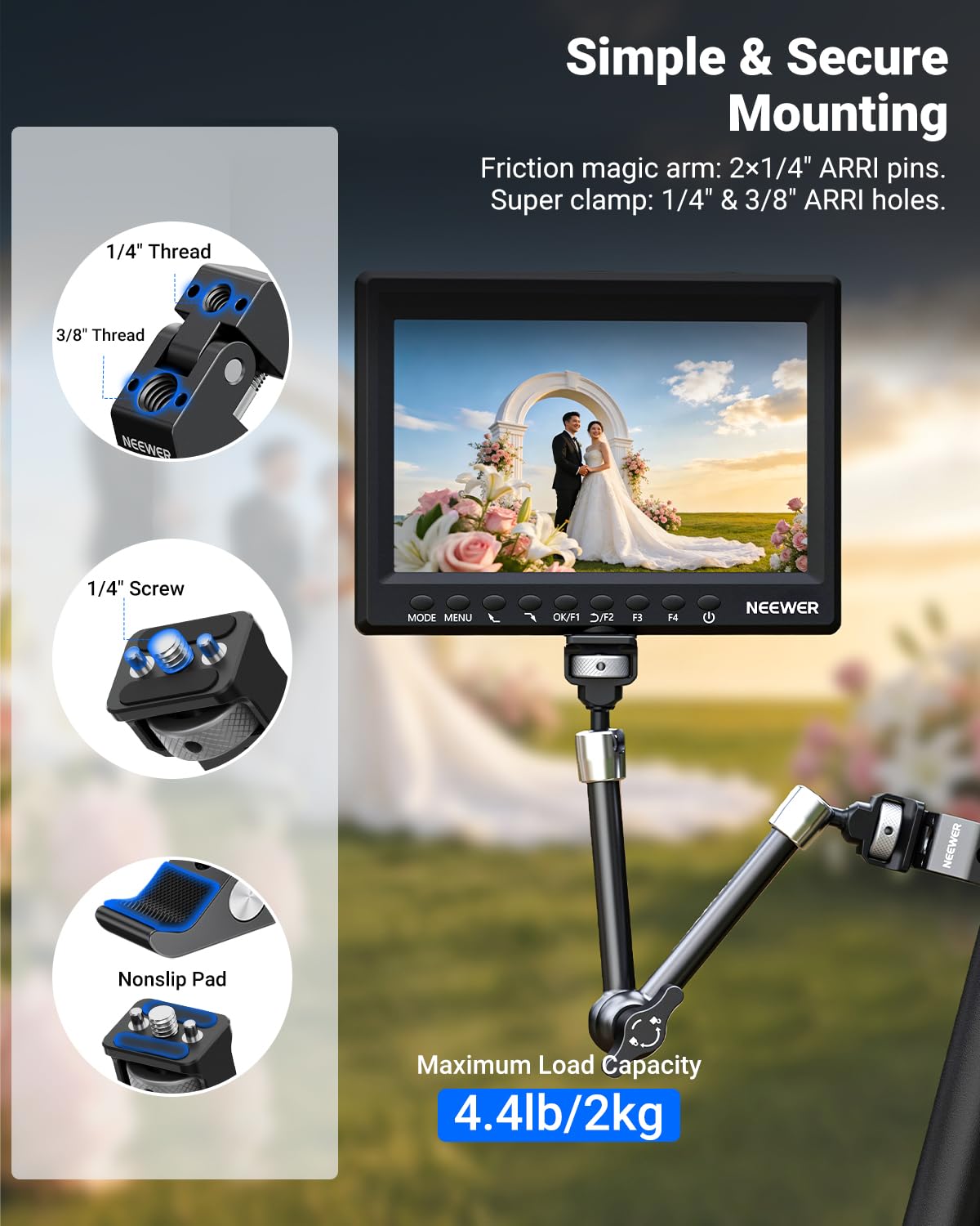 NEEWER 11" Gelenk Magic Arm Clamp Mount mit Super Clamp Kamera Monitor Halterung 1/4" 3/8" Positionierungsstiften Löchern für DSLR Action Kamera Videoleuchte kompatibel mit SmallRig Cage, ST16C
