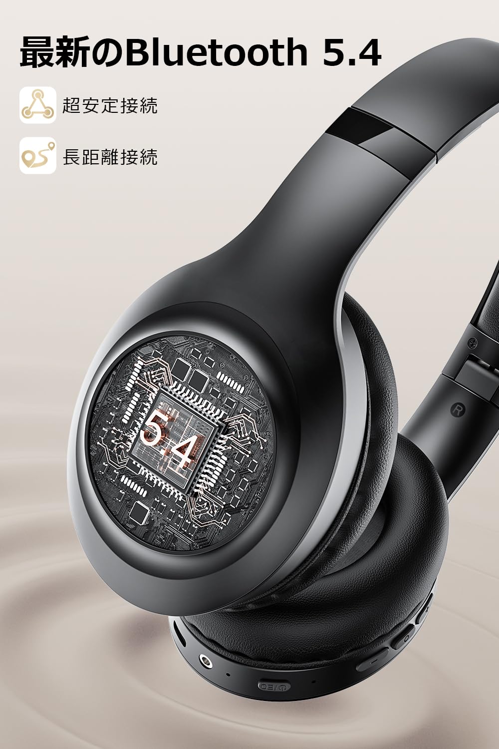 (Noise Reduction, Focus on Music) Headphones, Bluetooth 5.4, Wireless Headphones, ANC Noise Cancelling, ANC + ENC Compatible, Microphone Included, Up to 48 Hours Continuous Playback, Both Wired and Wireless, EDR HIFI Sound Quality, No Delay, Compatible with Multiple Models, Hands-free Calling, Sealed Type, Sound Leak-Proof, Lightweight, Foldable, For Commuting to Work or School, Music, Movies, Games, Japanese Instruction Manual Included, Black - 5