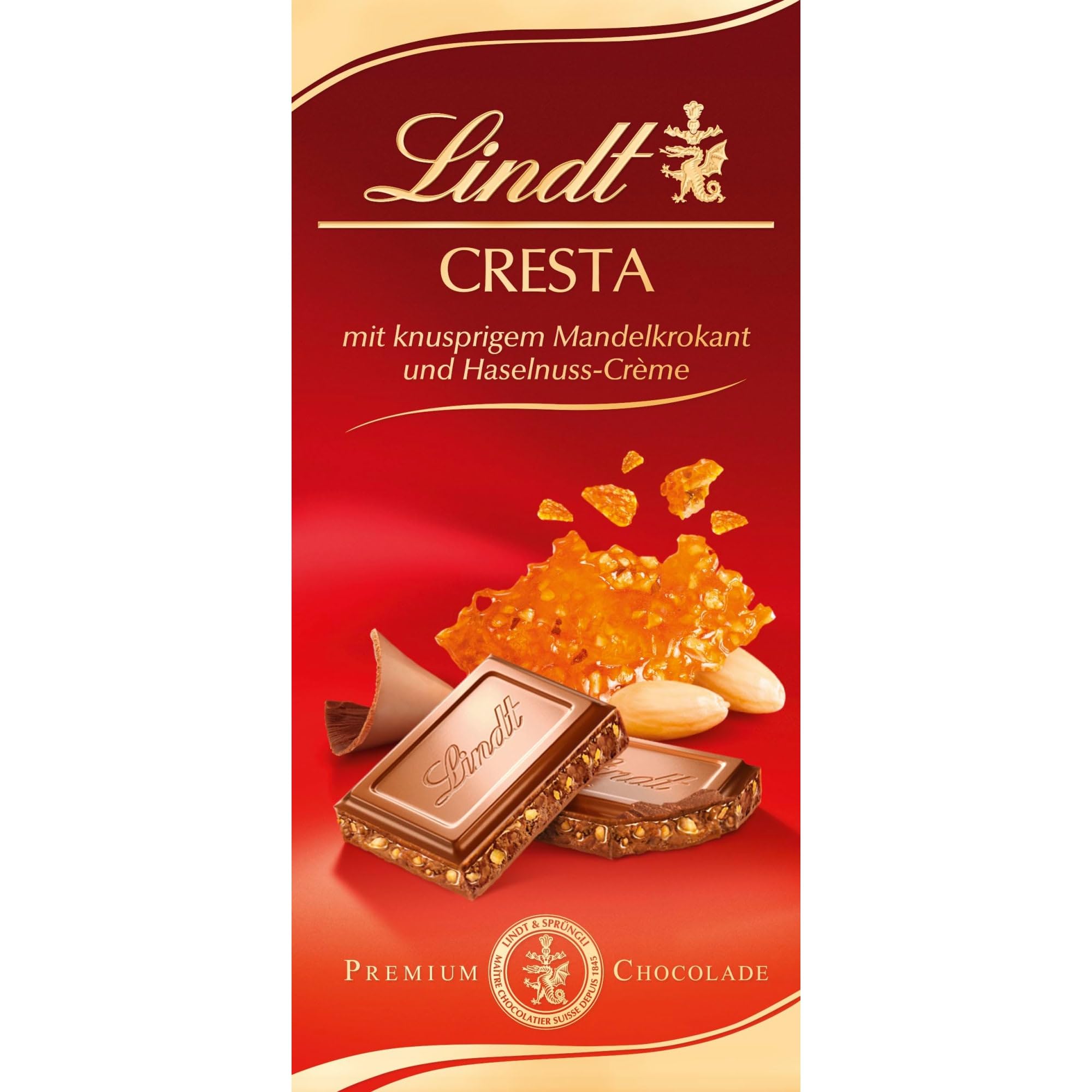 Lindt Schokolade | Cresta Tafel | 100g | Vollmilch-Schokolade mit knusprigem Mandelkrokant und feiner Haselnuss-Crème | Schokoladen-Tafel