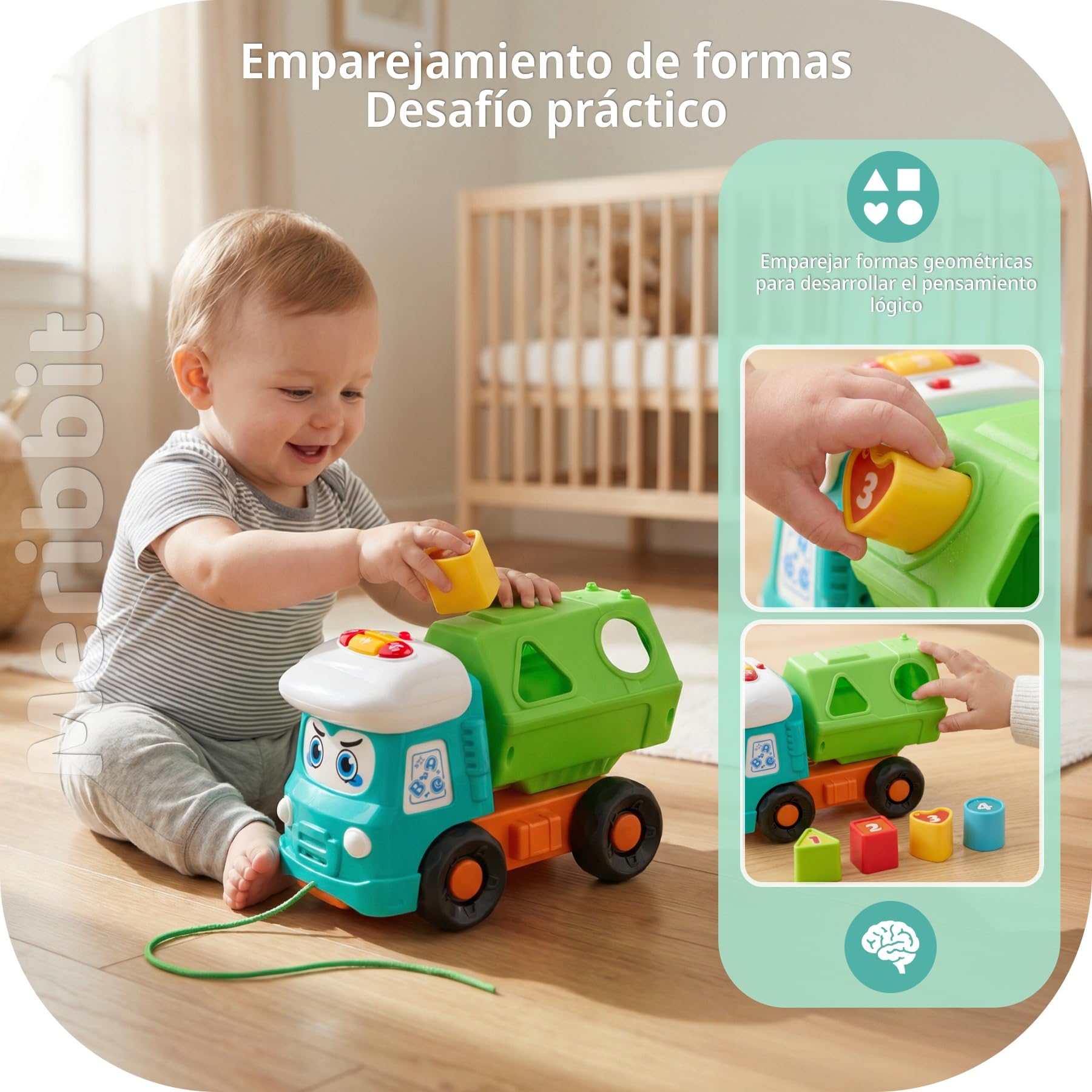 Juguetes Camión de Juguete para Niños 2 Años, Juguetes Sensoriales con Luces y Sonidos, Camión de Construcción con Formas y Cuerda de Arrastre, Juguetes Educativos para 1 2 3