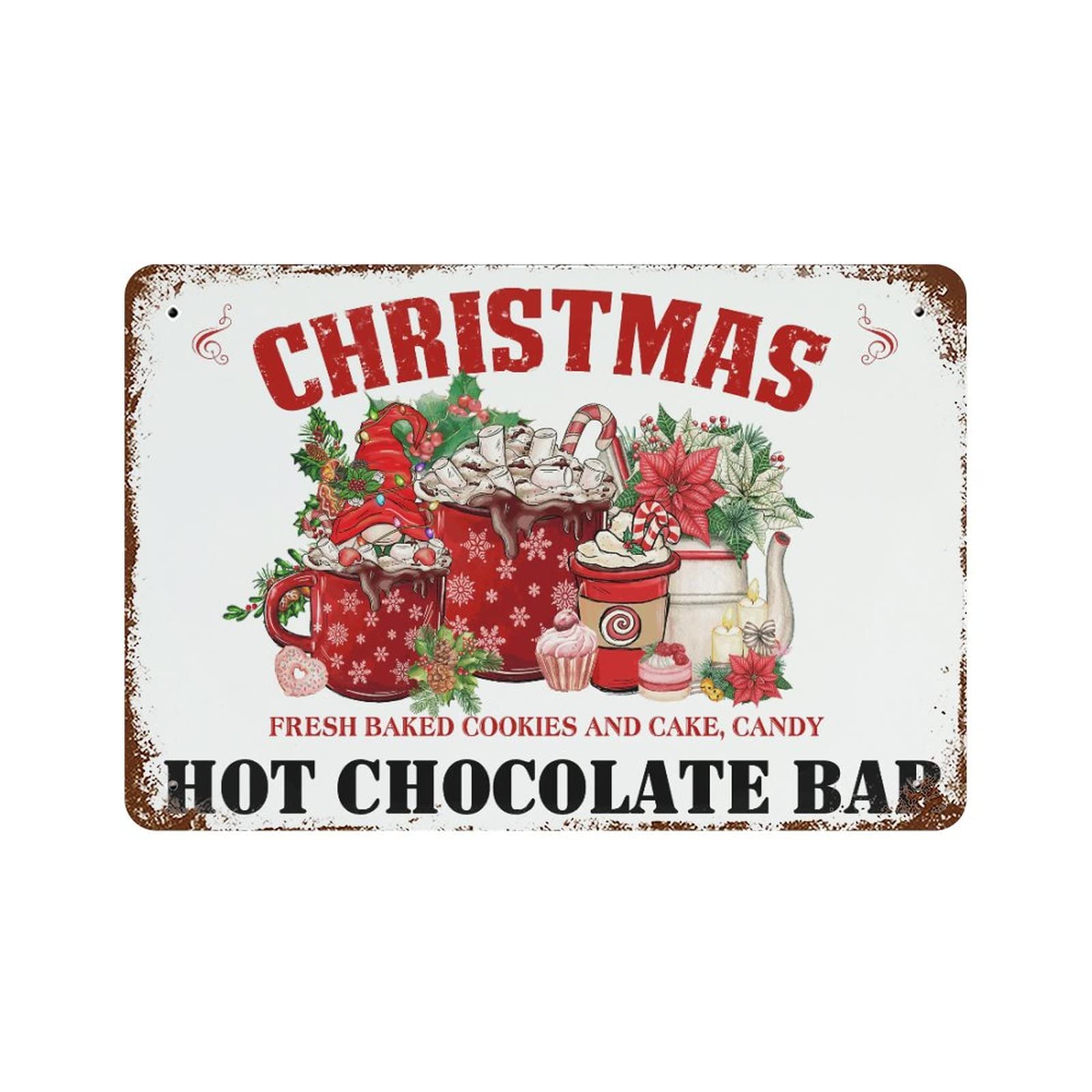 Panneau de Noël Hot Cocoa Bar de cuisine en aluminium 30x45 cm