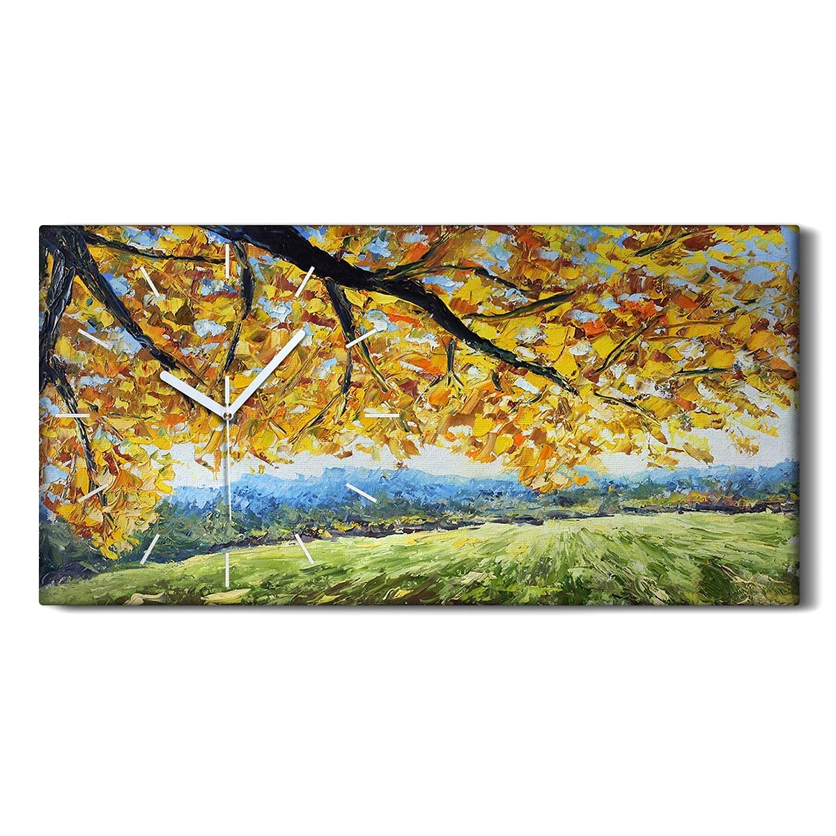 Horloge sur Toile Arbre Automne 60x30cm - Pendule Silencieuse Salon