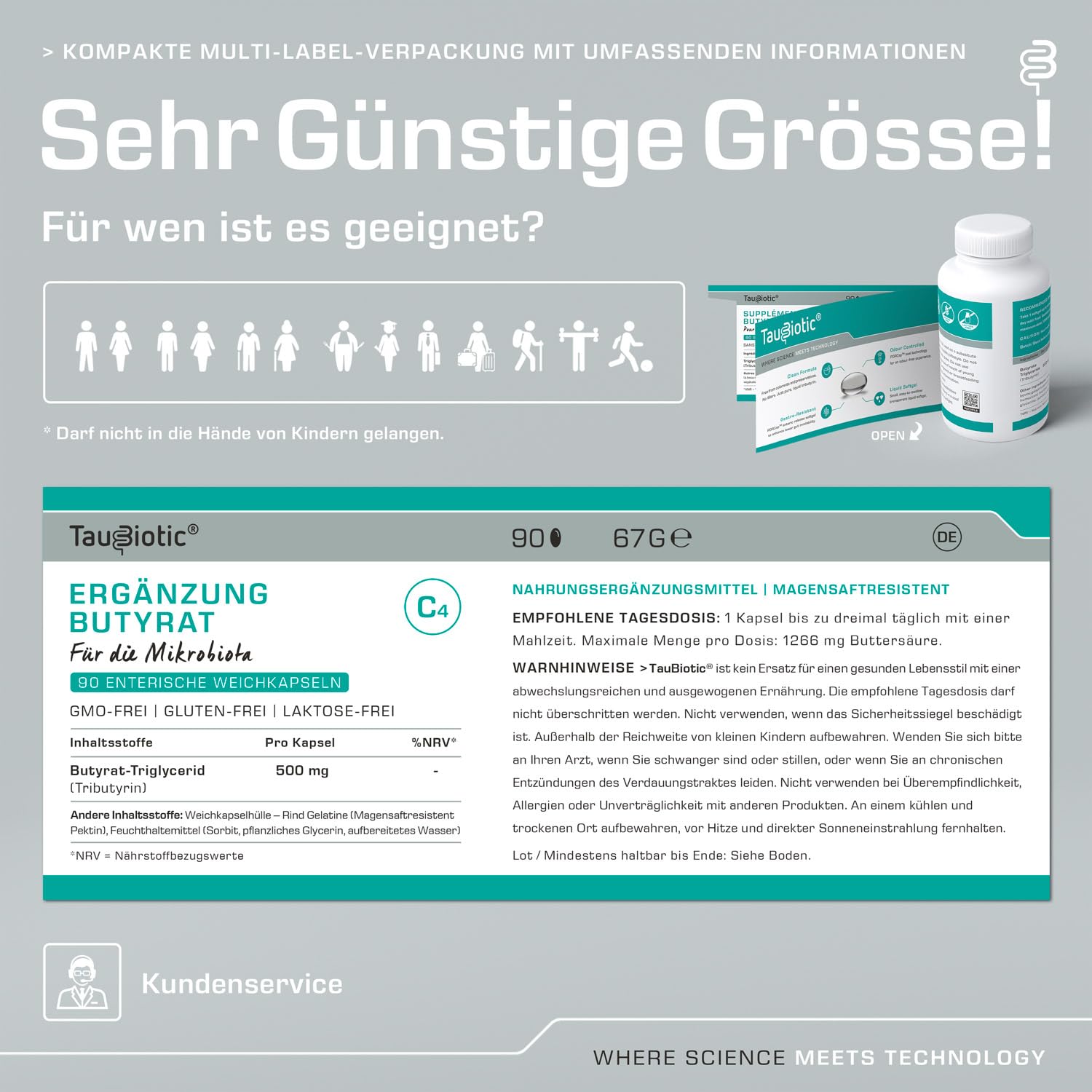 TauBiotic® von RedoxBox® – Butyrate (Tributyrin 500 mg) für Mikrobiota Nahrungsergänzungsmittel - 90 Enterische Weichkapseln