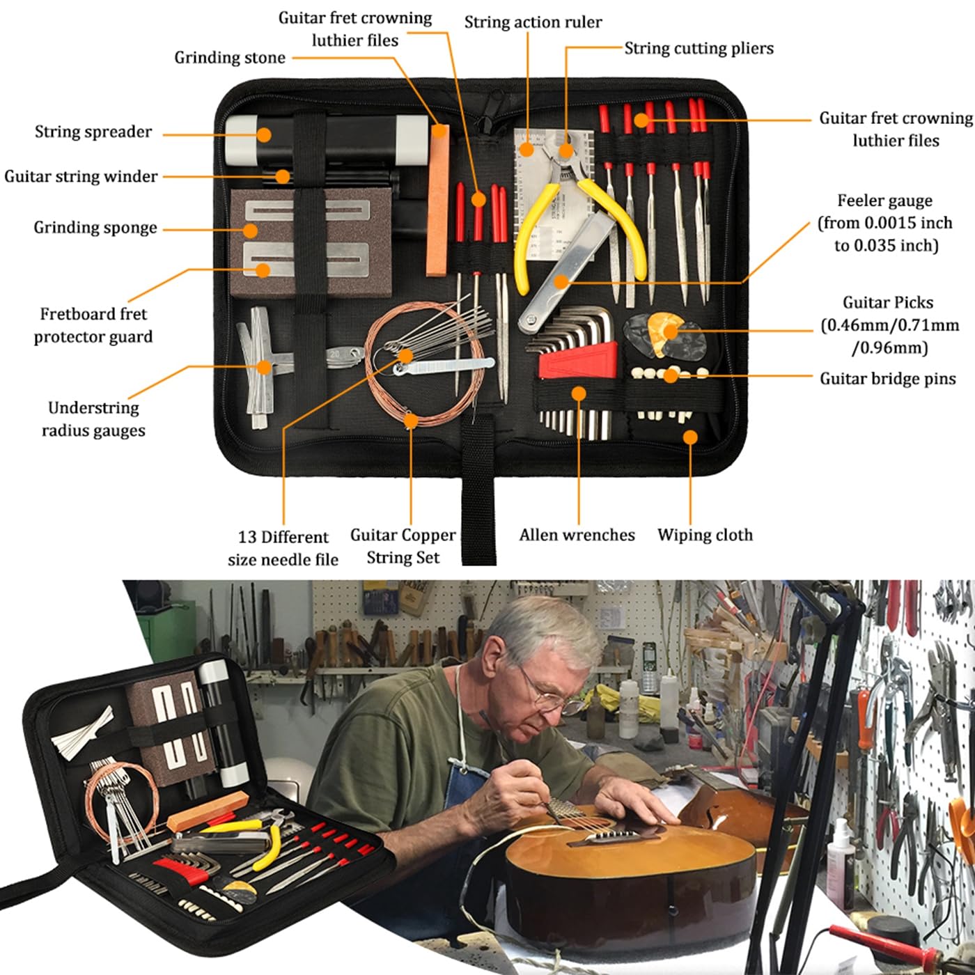 RuiJOTWAT 54 Pieces Guitar Repairing Maintenance Tool Kit, Guitar Repair Tools Setup Kit with Carrying Case - Image 3