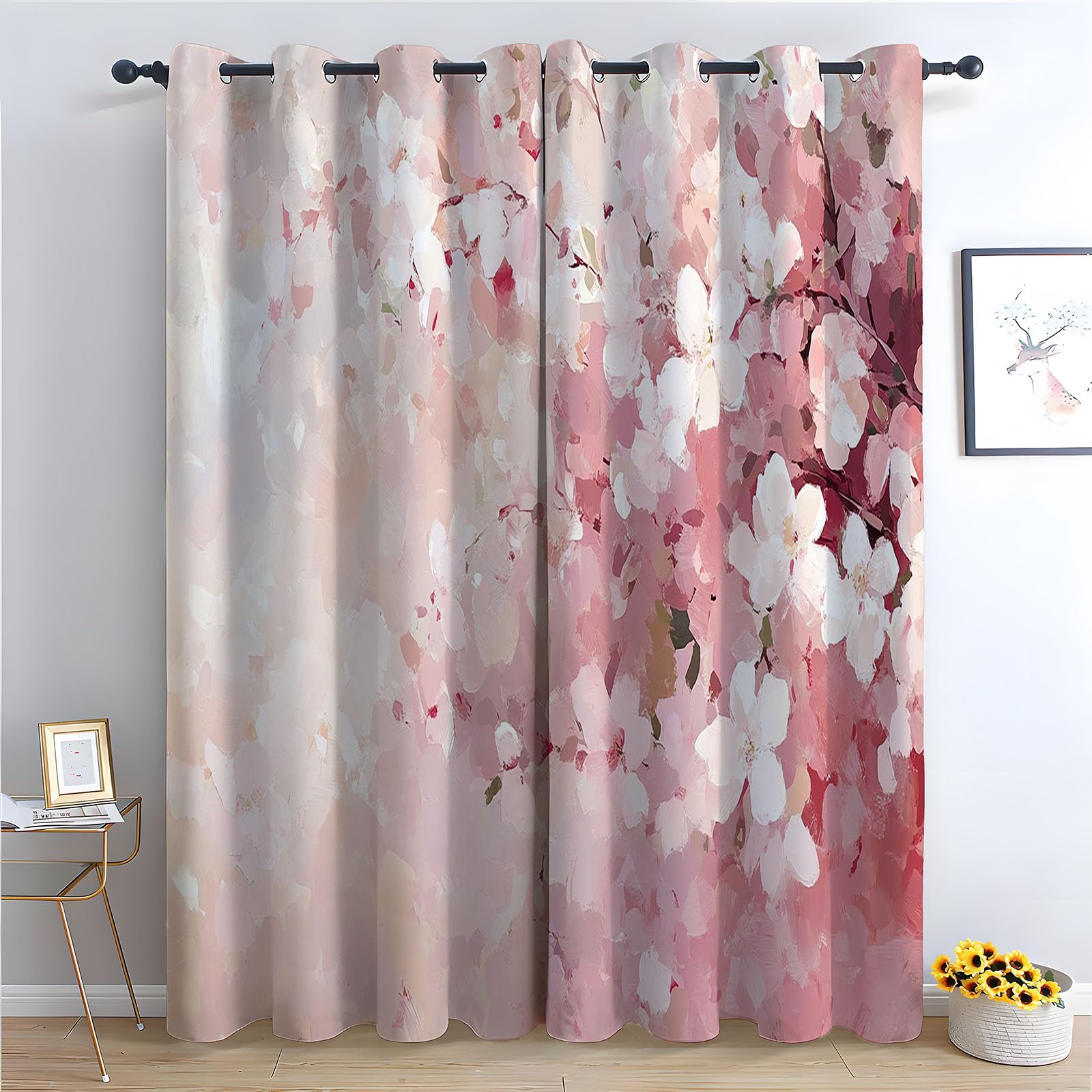 WQBQKKX Abstract Line Curtains For Bedroom Flowers Eyelet Curtains for Living Room Thermal Insulated Window Curtain Drapes for Dining Room-52 W x 96" L (Pack of 2)