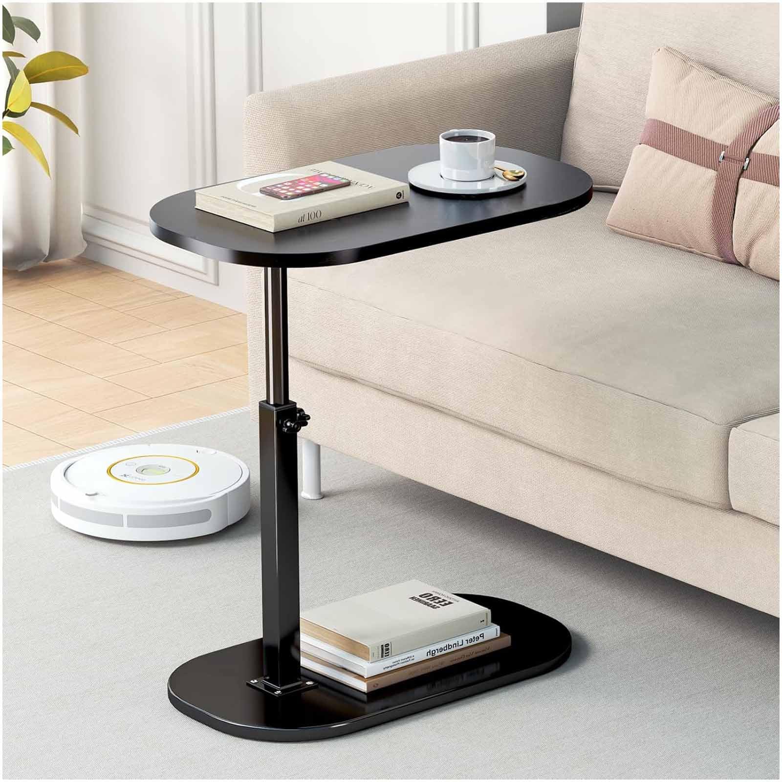 SXZenSpace C Shaped Side Table, Adjustable Height End 360° Swivel Couch Tables That Slide Under, Modern Small Coffee Table for Sofa/Bed/Bathtub, Rotating Tabletop,Black