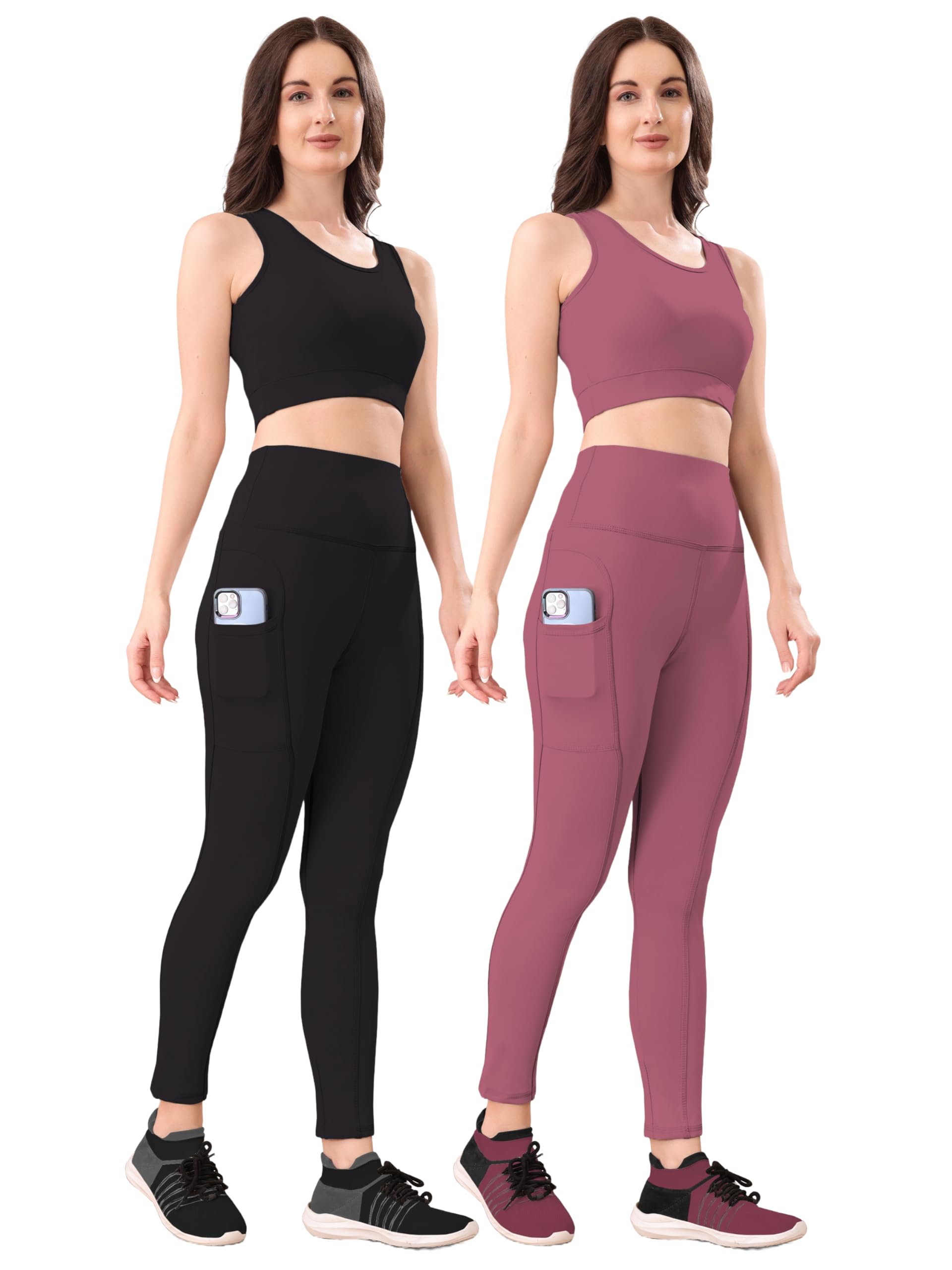 poojaran saree Women's 2-Piece Workout Set, High-Waist Leggings with Phone Side Pocket, Gym wear Track Suit, Sports Bra, Co-ord Set, Sports Running Suits, Yoga Wear Set, Pack of 2-picture-47