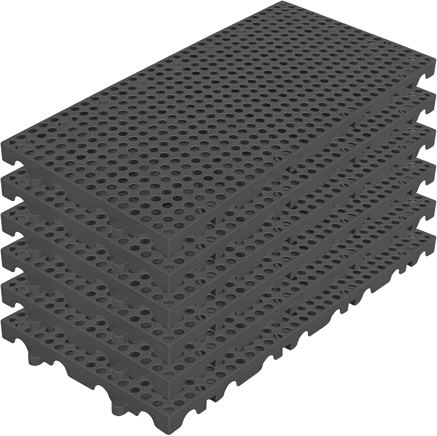 6 Pack Black Plastic Pallets, 11.8x23.6x1.18 Inch Lightweight Moisture-Proof Floor Pallet with Ventilation Grid - for Garage, Kitchen, Basement & Outdoor Storage