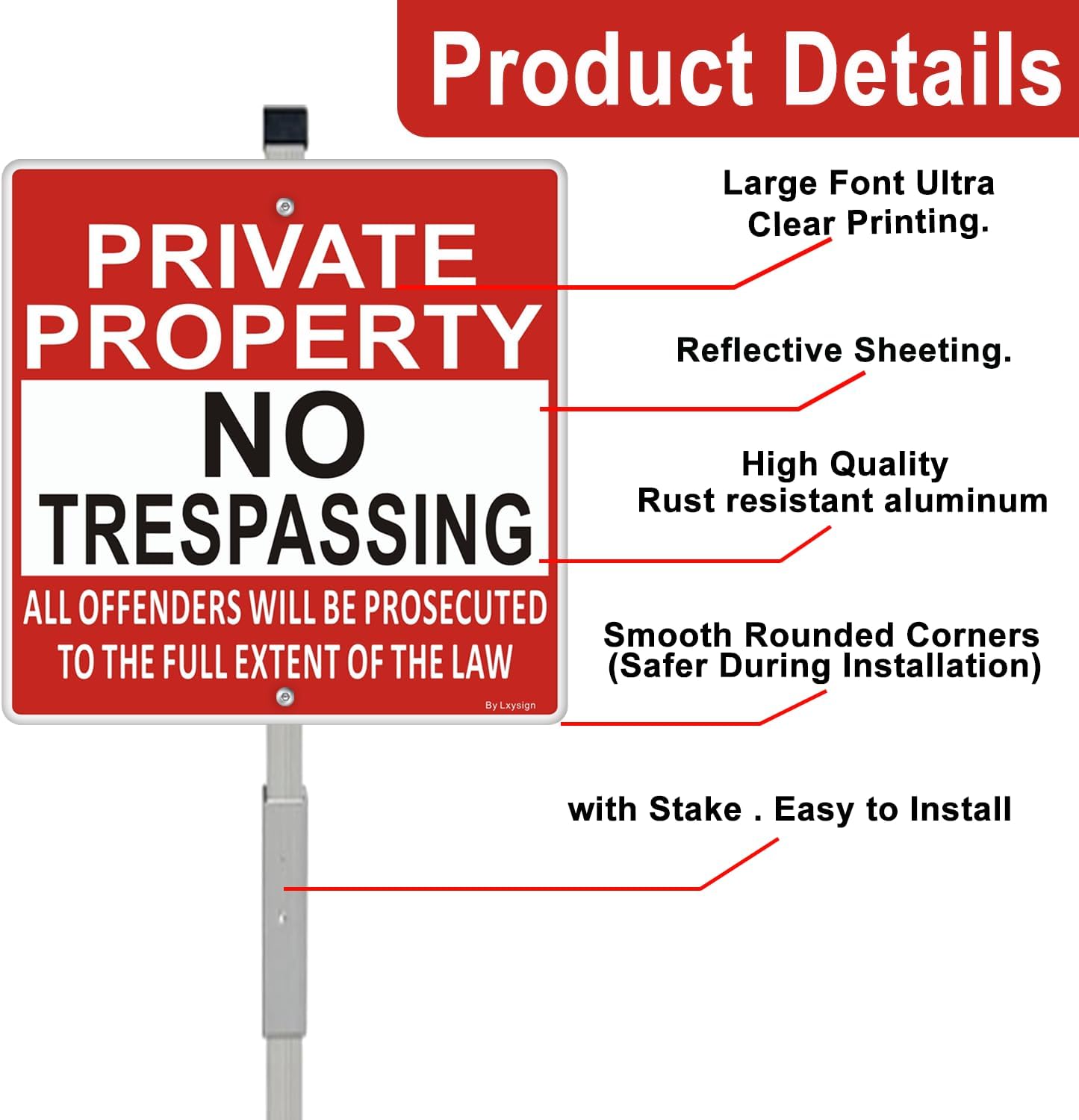 (2 Pack) Private Property No Trespassing Sign, Violators Will Be Prosecuted, 10x10 Inches Metal Aluminum signs, Includes 28" Tall Metal Stakes, Fade Resistance, Weatherproof, Easy to Install