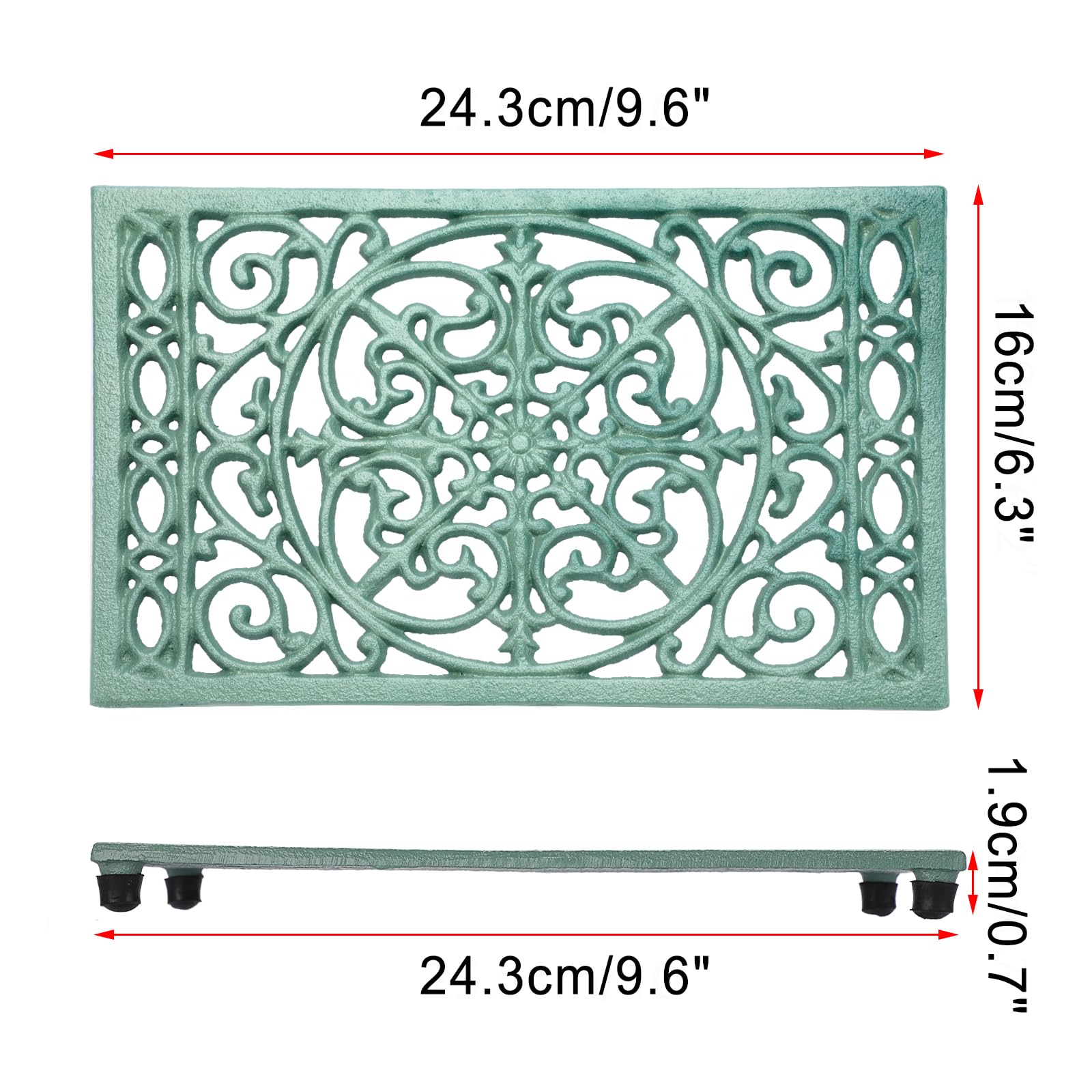 Dessous de Plat rectangulaire en Fonte Vintage avec Pattes en Caoutchouc protéger Les Plats Chauds Support pour Casserole pour la Cuisine et la Table à Manger (Vert，Style 3)
