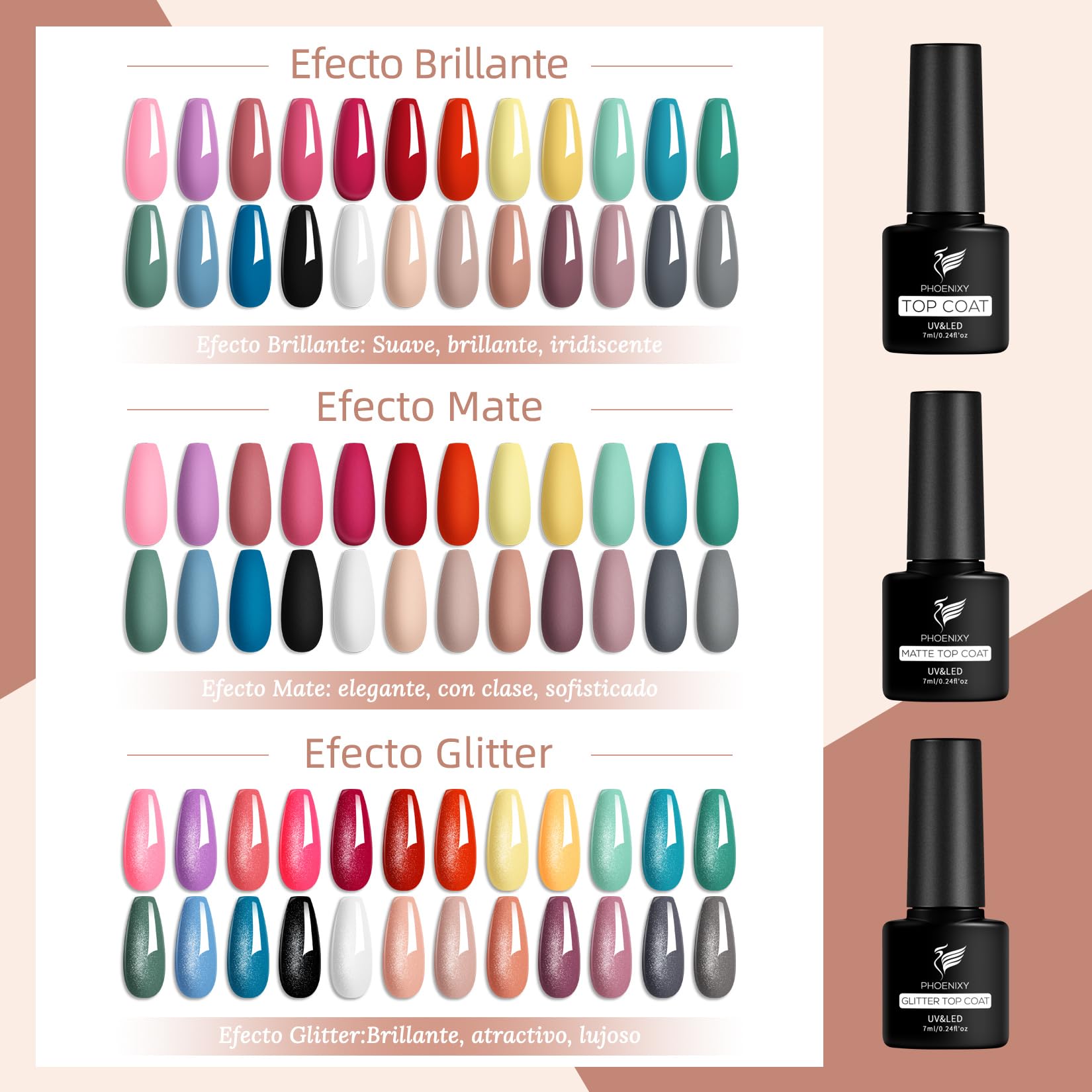 Phoenixy Kit Uñas Semipermanentes, 24 Colores Esmaltes Semipermanentes Para Uñas Set Completo con 48W Lampara kit Uñas de Gel Regalos Para Mujeres Kit Manicura