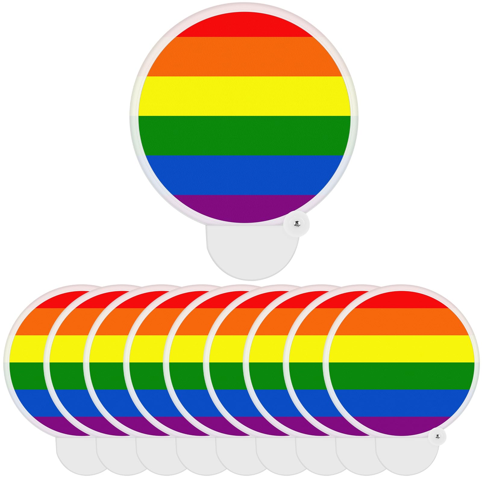 RattanView 10 Pack Rainbow LGBT Foldable Fan Round Folding Gay Pride LGBT Fan for EDM, Music Festival, Club, Event, Party, Dance, Performance, Gift, New Year