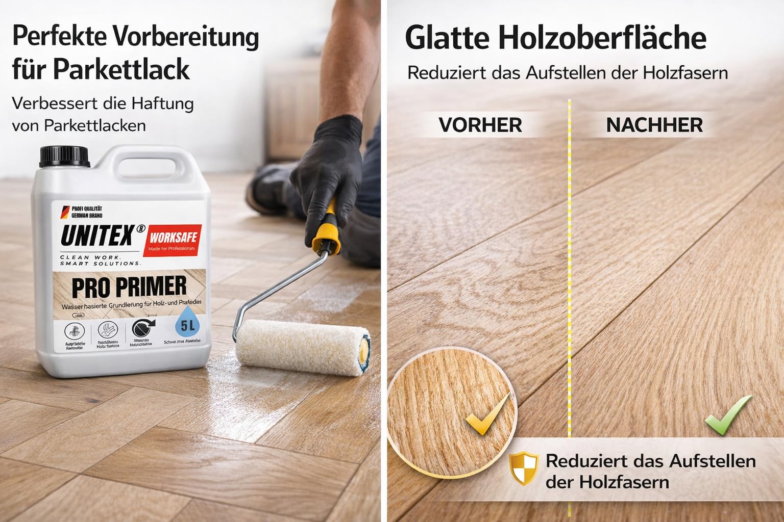 unitex Parkett Grundierung 5L Wasserbasiert – Holz Primer für Parkett & Dielen – VOC-frei, Schnelltrocknend & Schutz vor Seitenverleimung – Grundierung Wasserlack Holz