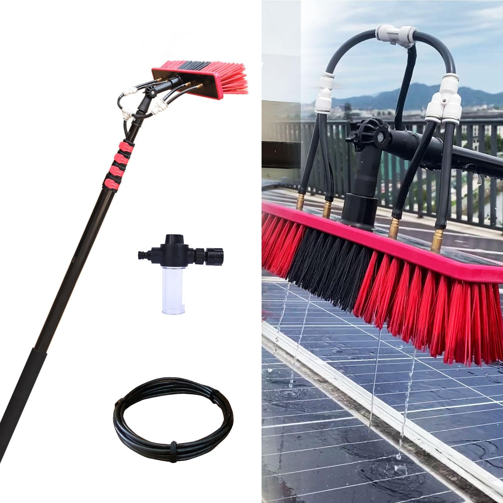 Teleskop-Fensterreinigungsset – 35 cm Langer, wasserführender Bürstenkopf mit Seifenspender, ausziehbare Stange für effiziente Solarpanel- und Fensterreinigung, für Haus