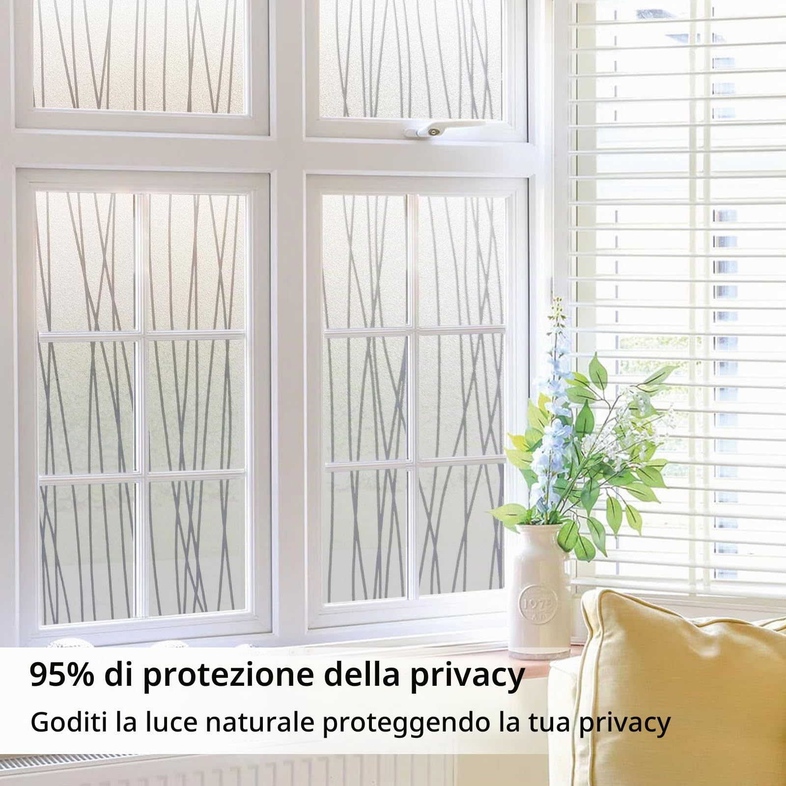 Shackcom Pellicola protettiva per finestre, autoadesiva, 60 x 200 cm, opaca, in vetro smerigliato, statica, anti-UV, con motivo a linee scandinave, per soggiorno, bagno, J084