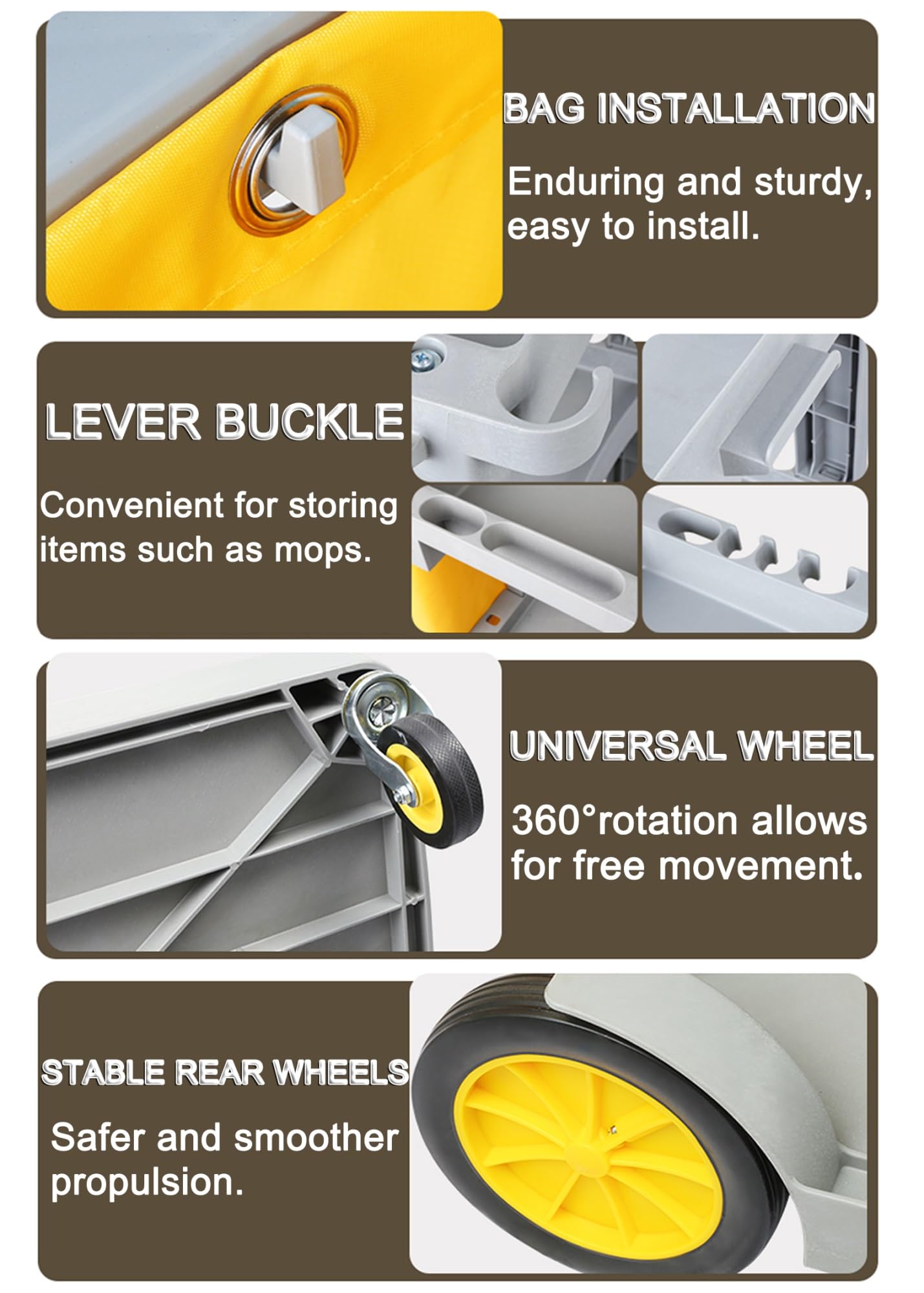 Reinigungswagen Stand Steady 3-Regal-Universal-Schiebewagen, Reinigungswagen mit Rädern, Max. Belastung 330 Pfund, abnehmbar(Gray-)