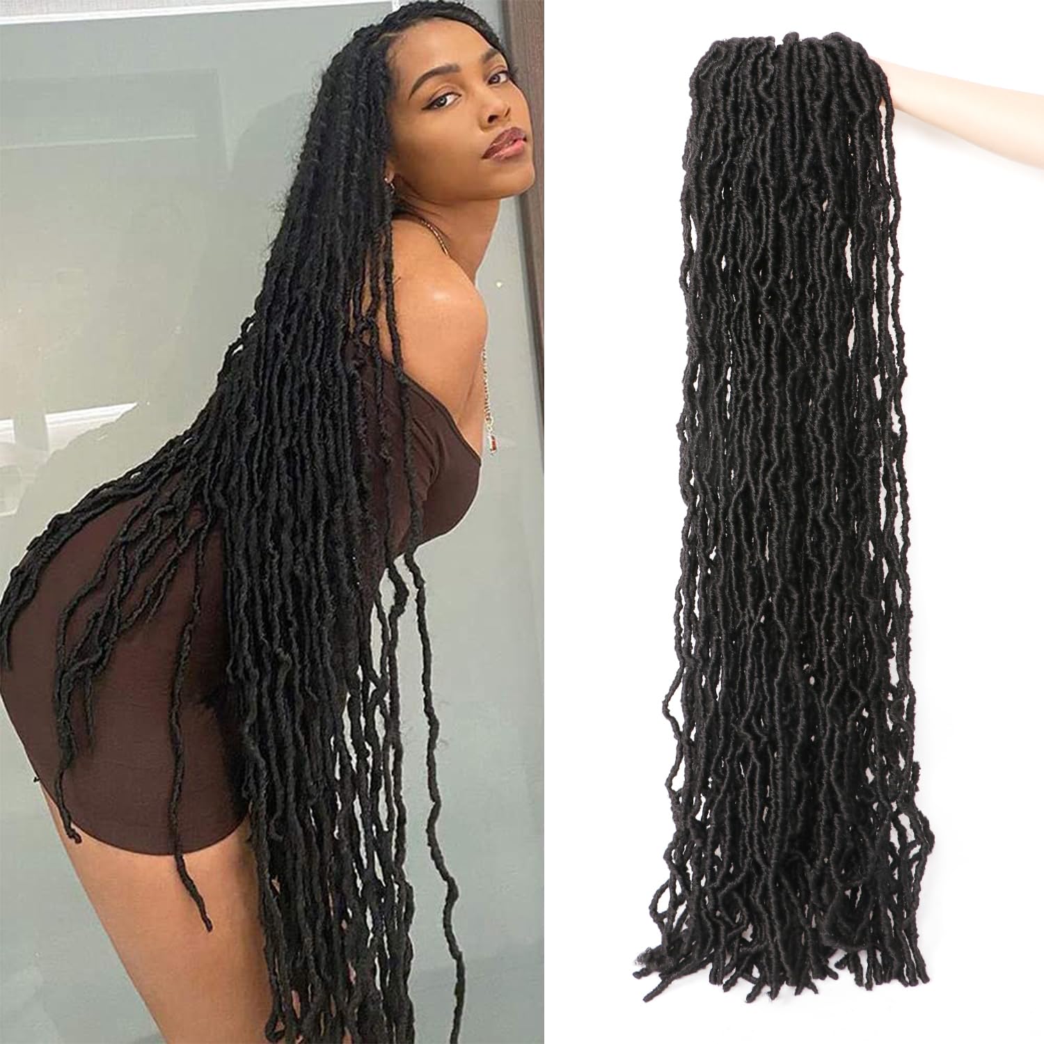 8 Packs Faux Locs Crochet Hair Extensions for Black Women Soft Locs Crochet Braids Hair Extensions (#1B, 36Inch (Pack of 8))