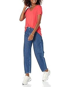 Amazon Essentials Womens Relaxed-Fit Short-Sleeve V-Neck Tunic (Available in Plus Size)