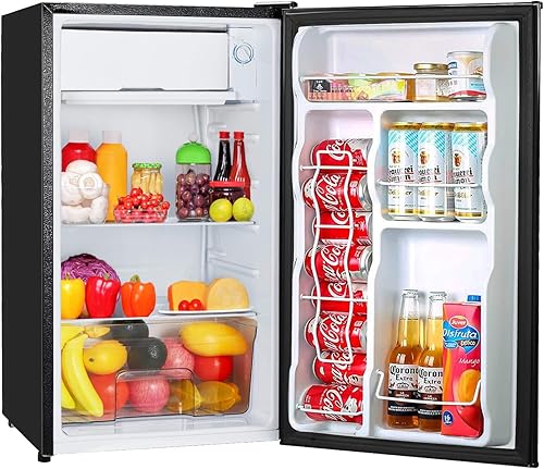 EROMMY 3.2 Cu.Ft Mini Fridge with Freezer, Single Door, Adjustable Thermostat, Refrigerator for Dorm, Office, Bedroom, Black