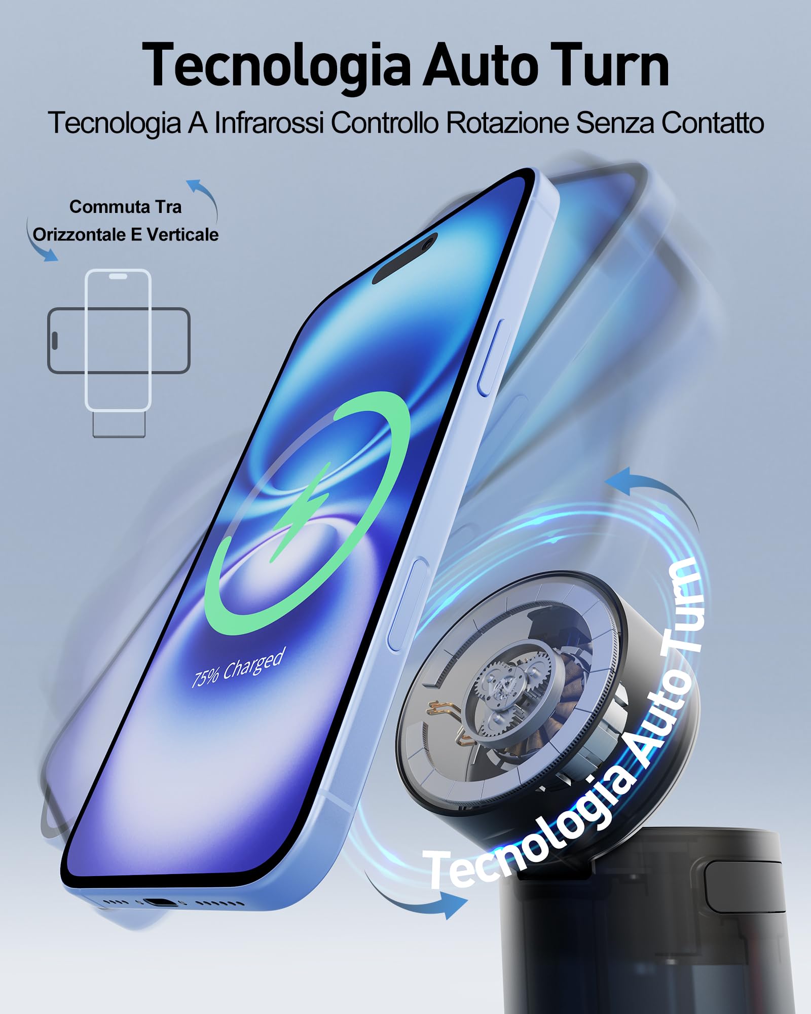 iWALK 3 In 1 Supporto Di Ricarica Wireless Con Rotazione Automatica, Stazione Di Ricarica Con Magnete, 15W Stazione Di Ricarica Wireless Pieghévole Per iPhone 16 15 14 13 12 & Apple Watch & Airpods