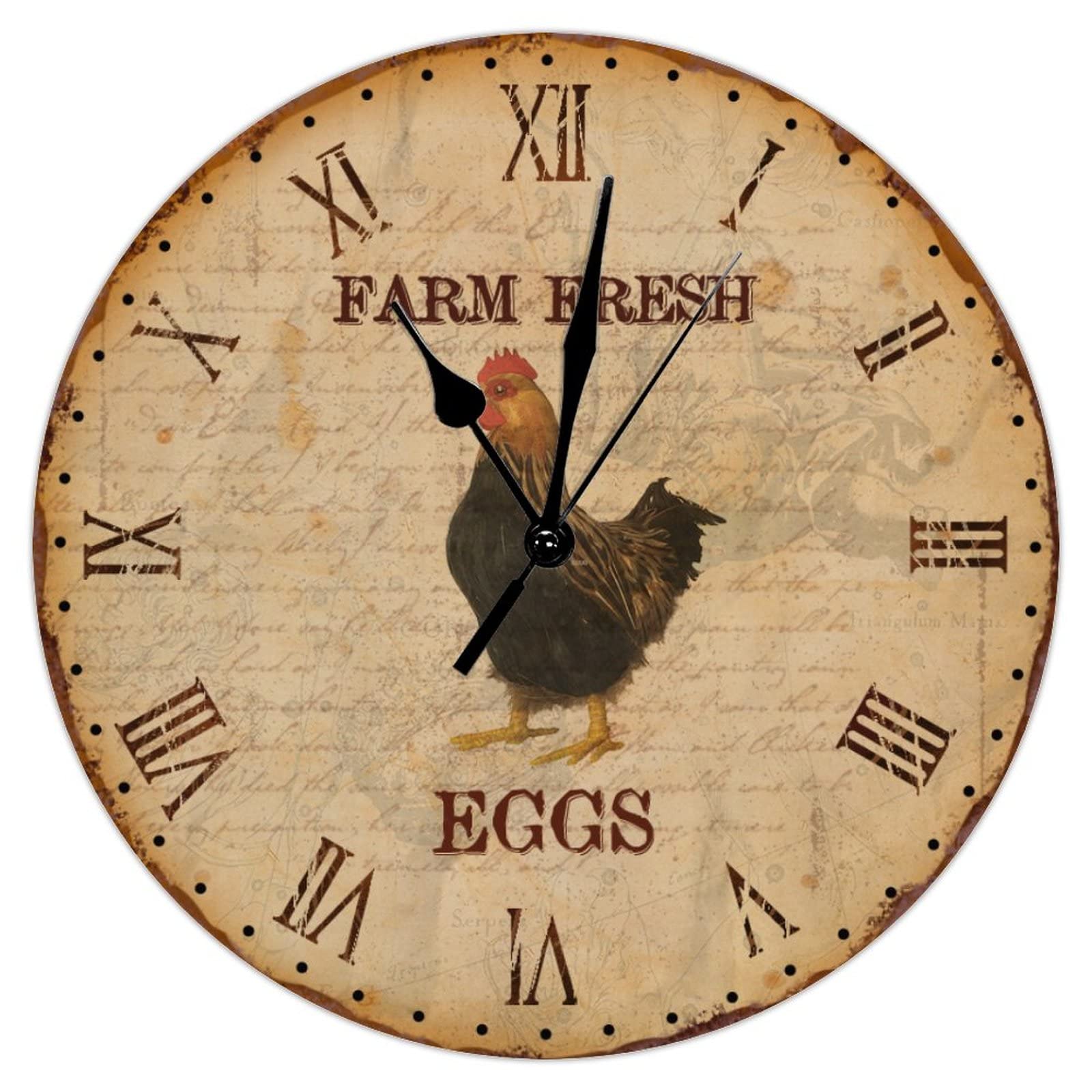 Horloge murale en bois silencieuse motif coq pour chambre zen