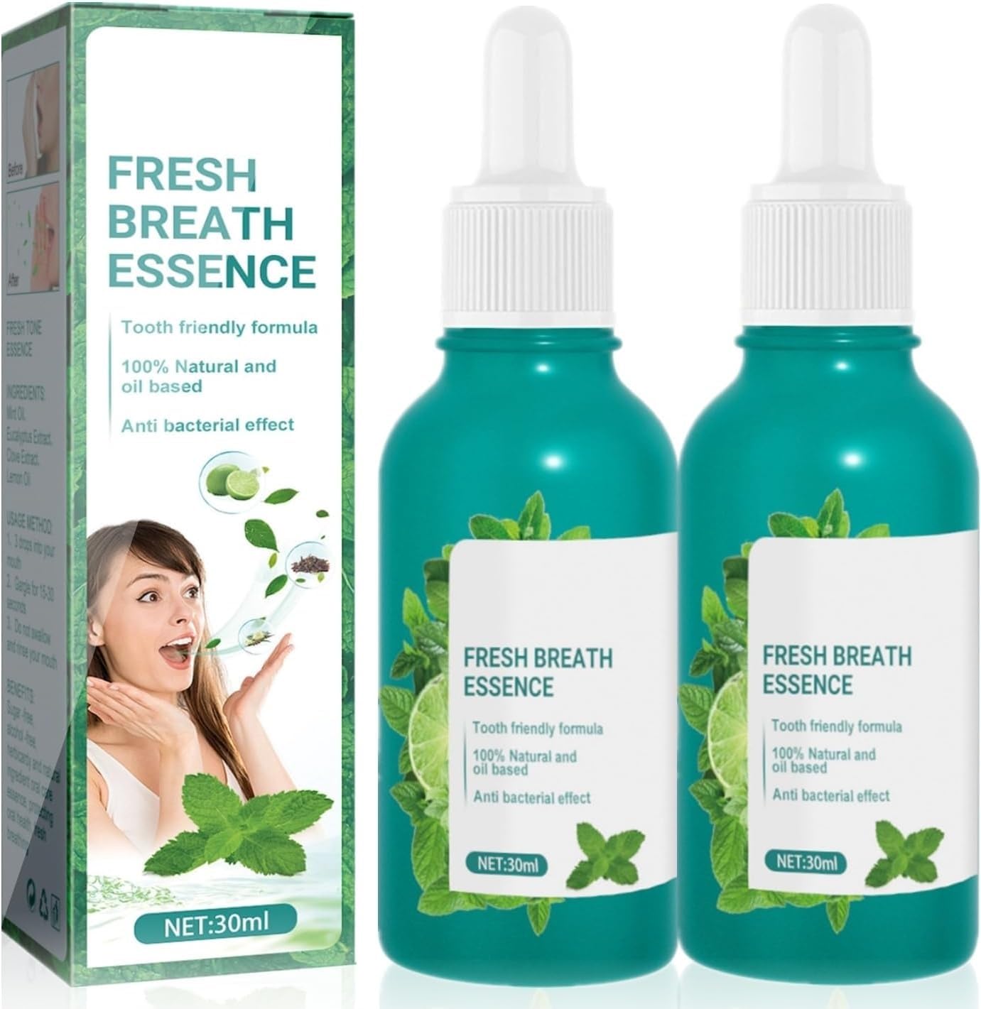 Fresh Breath Oral Care Essence, Fresh Breath Care Essence, Fresh Breath Oral Care Clean Teeth Gel Natural Breath Freshening Drops,Dry And Bad Mouth Smell Removing Drops (Size : 2PCS)