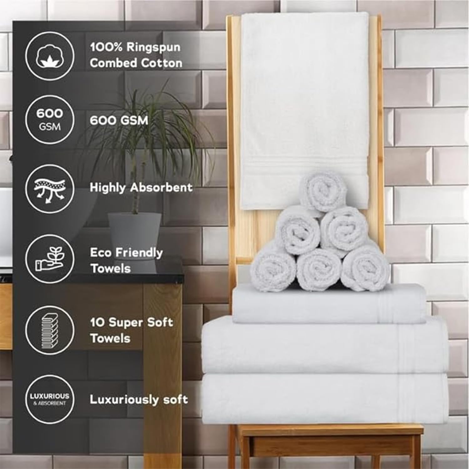 Sweet Needle Set di asciugamani in cotone super morbido da 600 g/m² - 2 asciugamani da bagno, 2 mani e 6 lavamani/viso - assorbenti e soffici per accessori da bagno, bianco (balle da 10 pezzi)