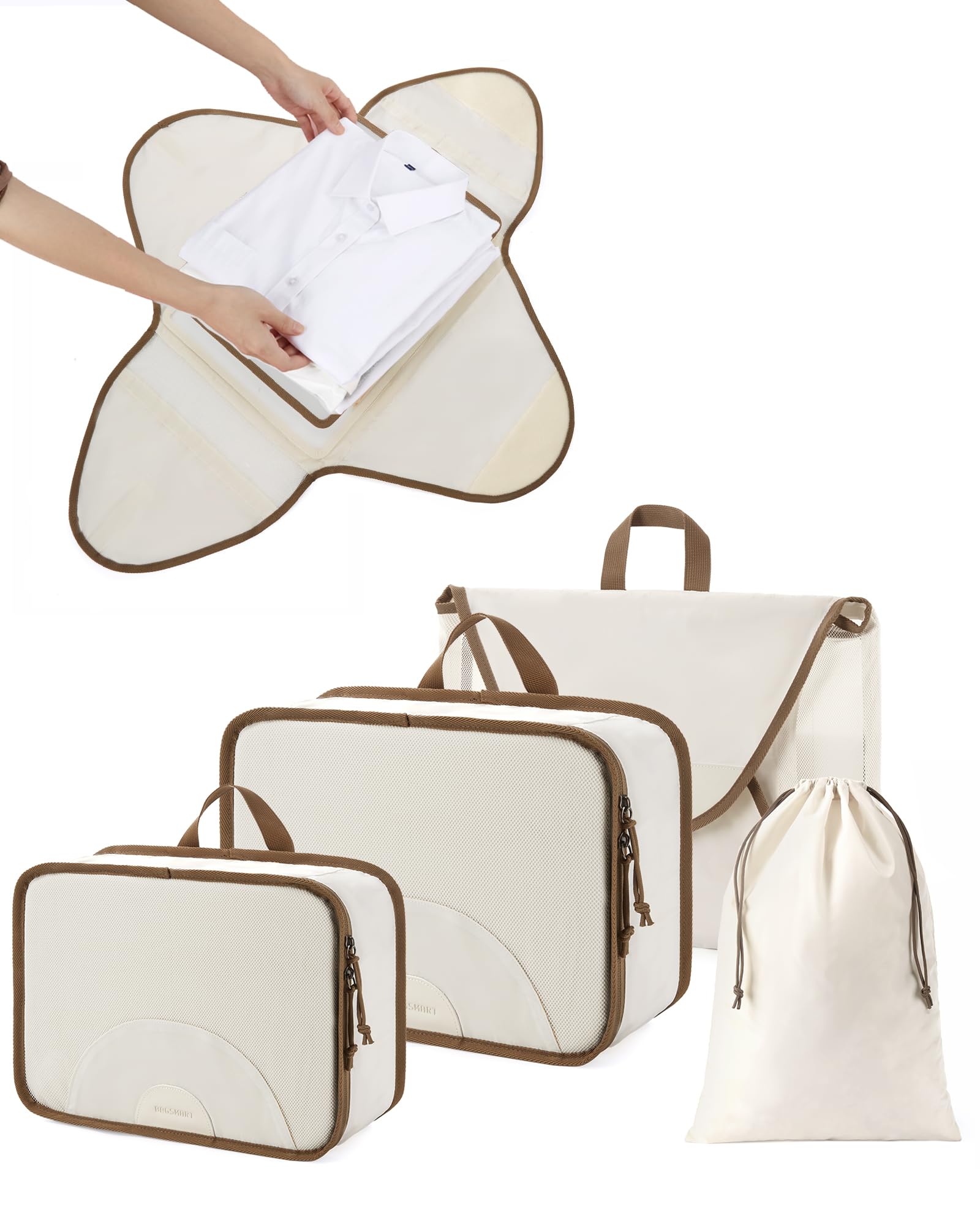 BAGSMART Garment Folder Packing Cubes for Travel, 4 Set Lightweight Travel Cubes for Wrinkle Free, Durable Suitcase Organizers Bag Set for Travel