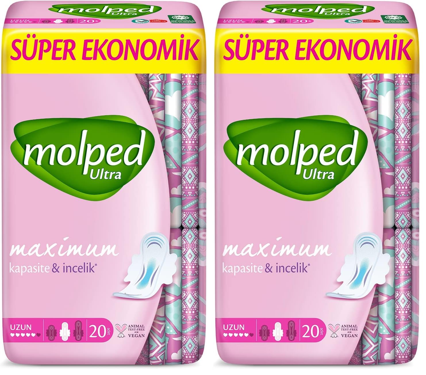 Molped Ultra Hijyenik Ped Anatomik Uzun Süper Ekonomik 20 Adet 2li paket