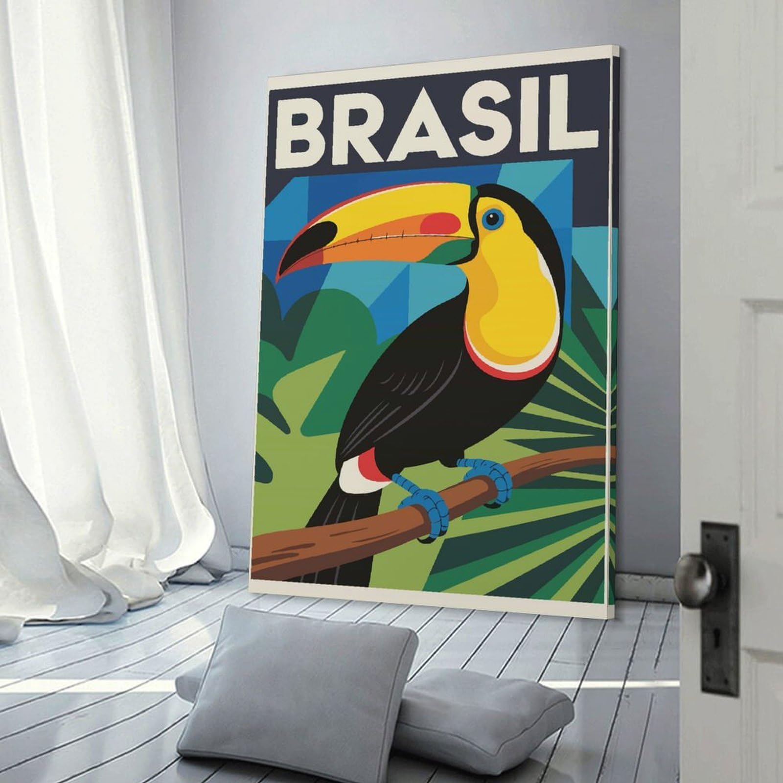 Junmoney Room Decor Wall Art Brazil Toucan Travel, 24x36inch(60x90cm), for Wall Displays, Bedrooms Or Room Updates, A Versatile Canvas Print for Layering