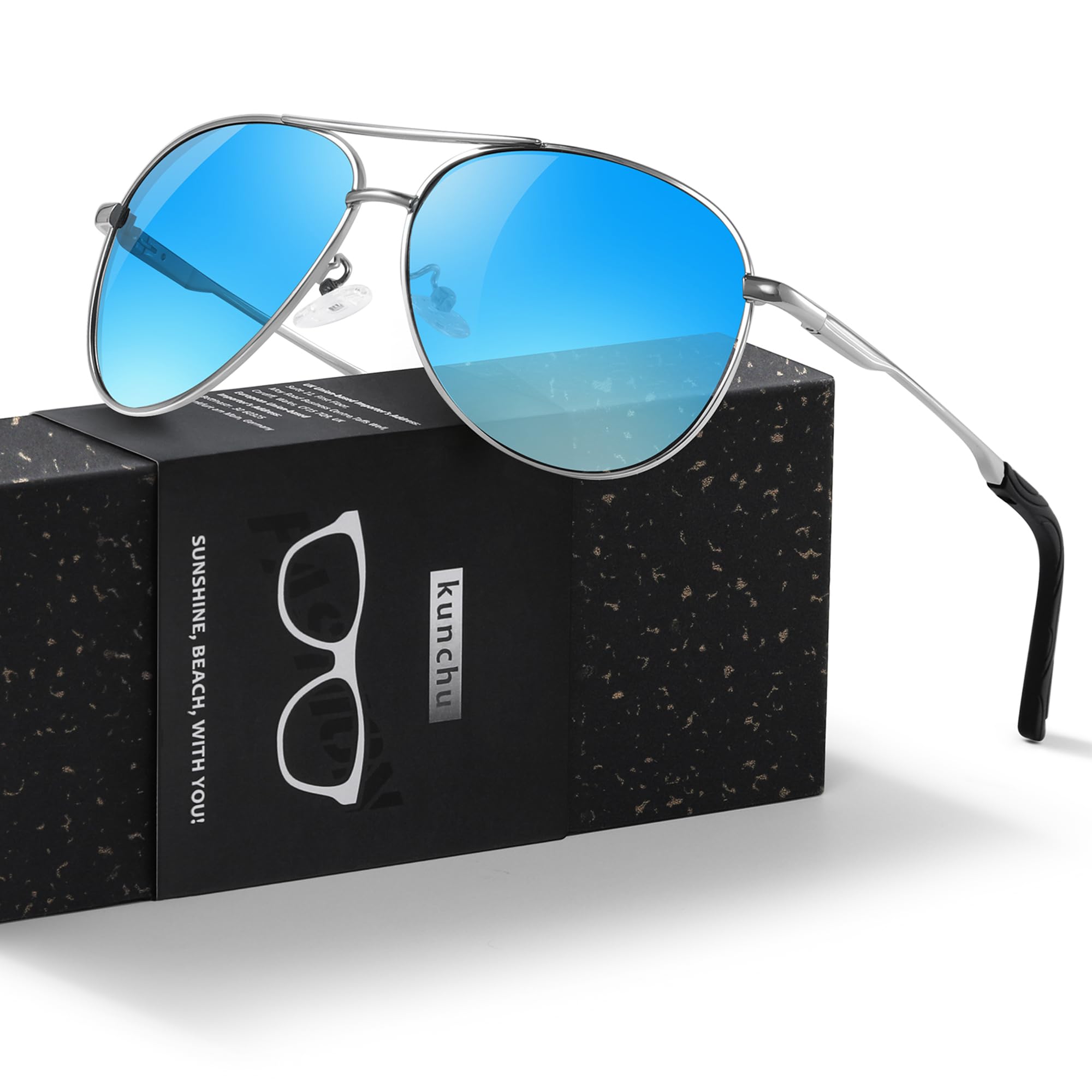 kunchu Sonnenbrille Herren Damen Polarisierte Unisex UV400-Schutz Klassische Ultraleichte Fahren Angeln Laufen Outdoor Schwarze Fliegerbrille