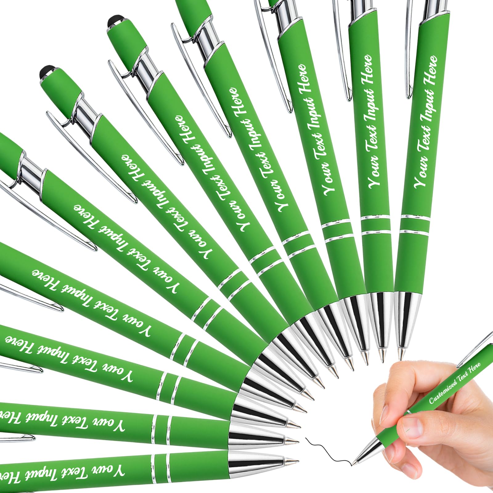 ShAxzHen Personalised Pens with Name Custom Ballpoint Pens Bulk Customised Engraved Pen Stylus for Business Graduation Black Ink Advertising Office Gifts Green 48 PCS
