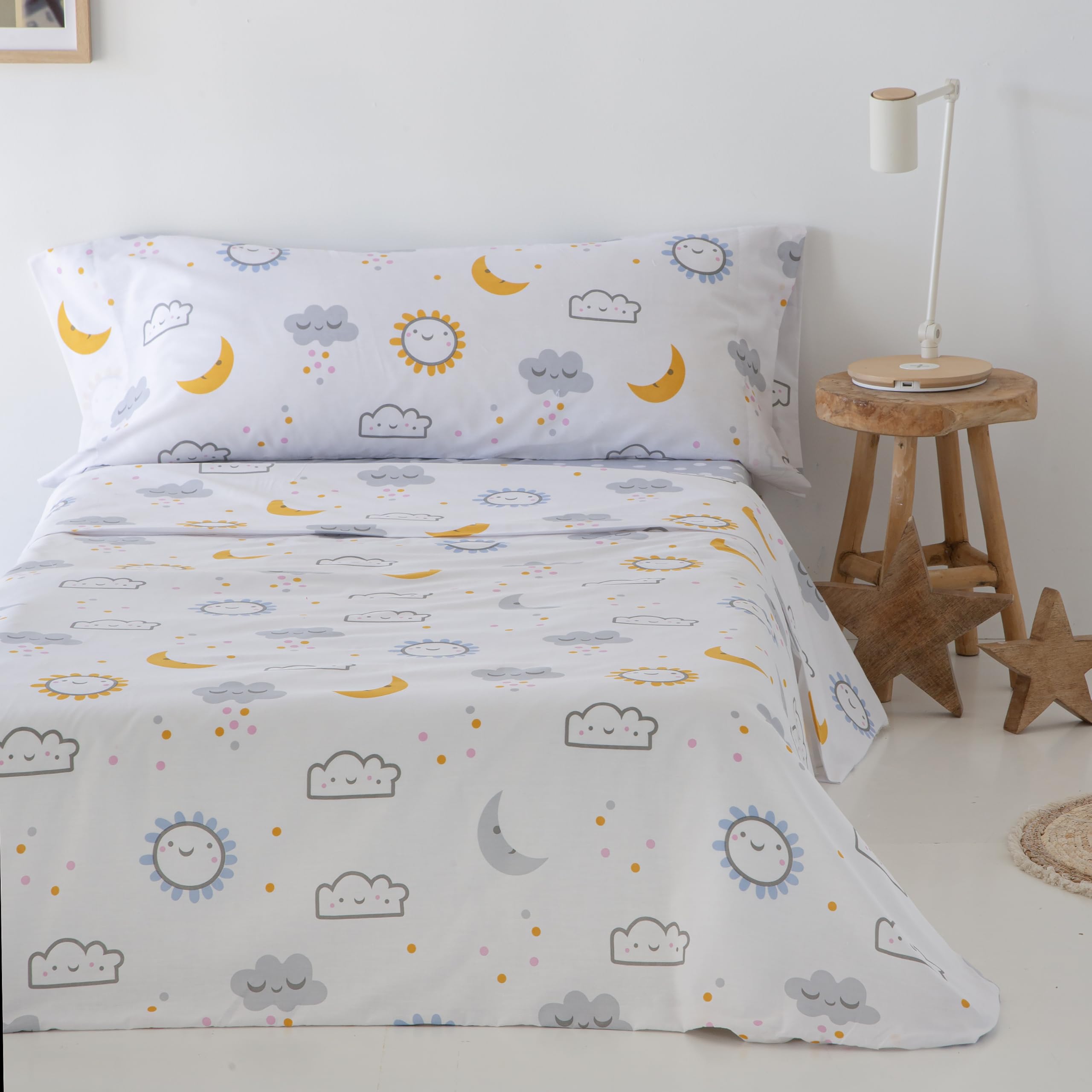 COTTON ARTean Juego sábanas Infantil 105 Algodón Poliéster Diver Mostaza | Incluye 3 piezas: encimera, bajera ajustable, 1 funda de almohada. Certificado OEKO-TEX